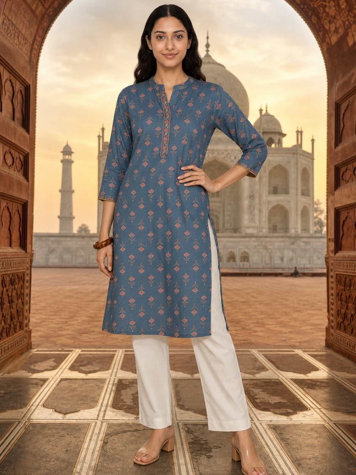 Rayon Printed Straight Calf Length Kurta