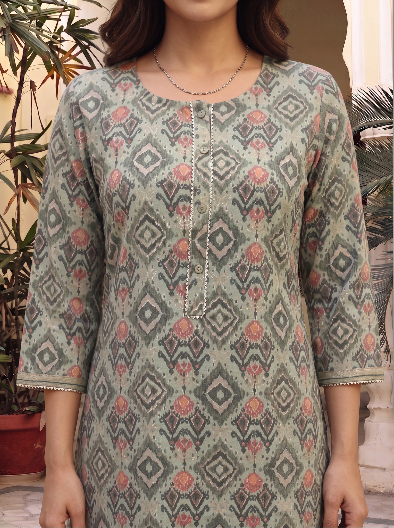 Viscose Printed A-Line Calf Length Kurta With Pant