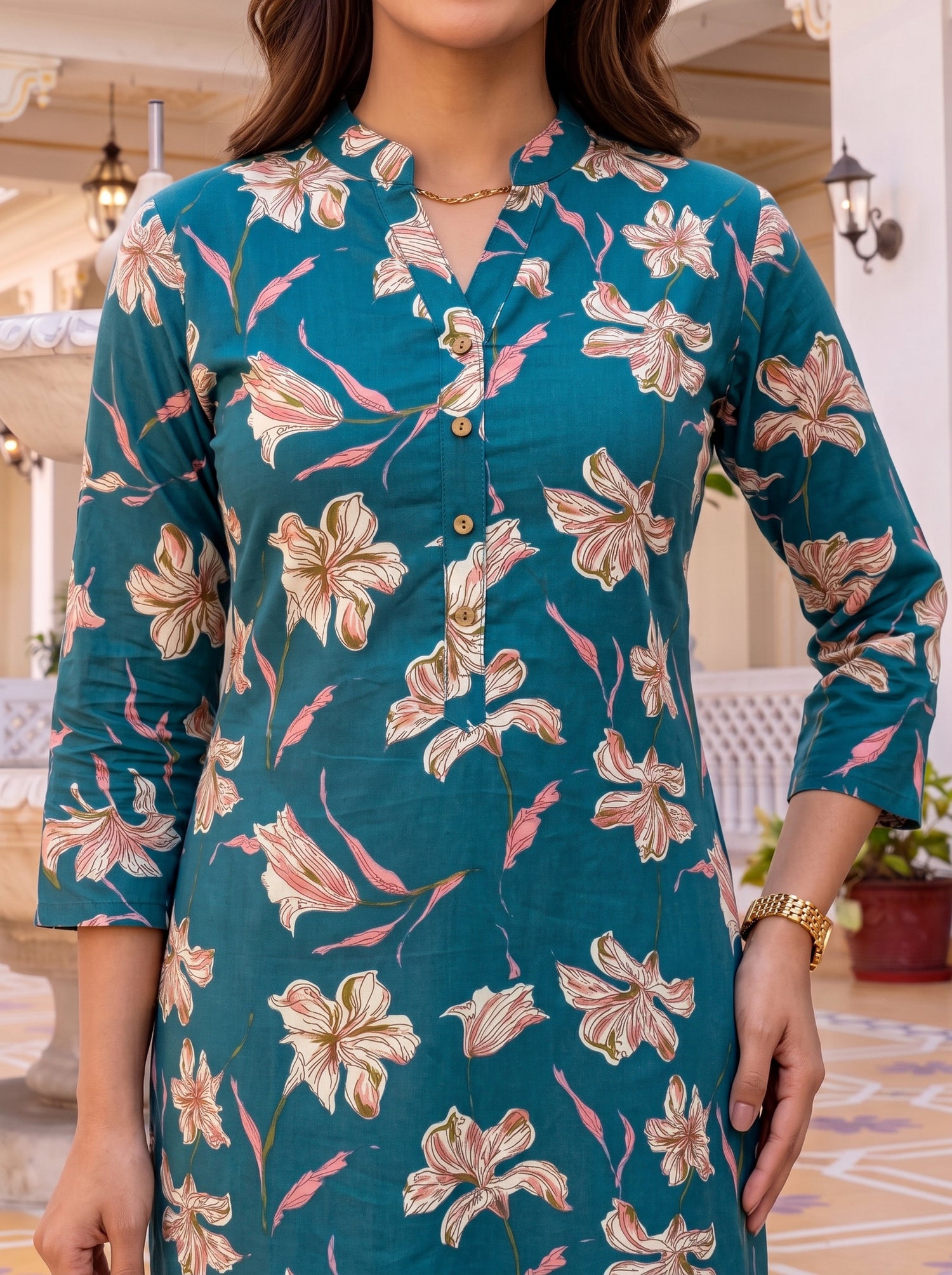 Buy Cotton Printed Straight Knee Length Kurta-Teal