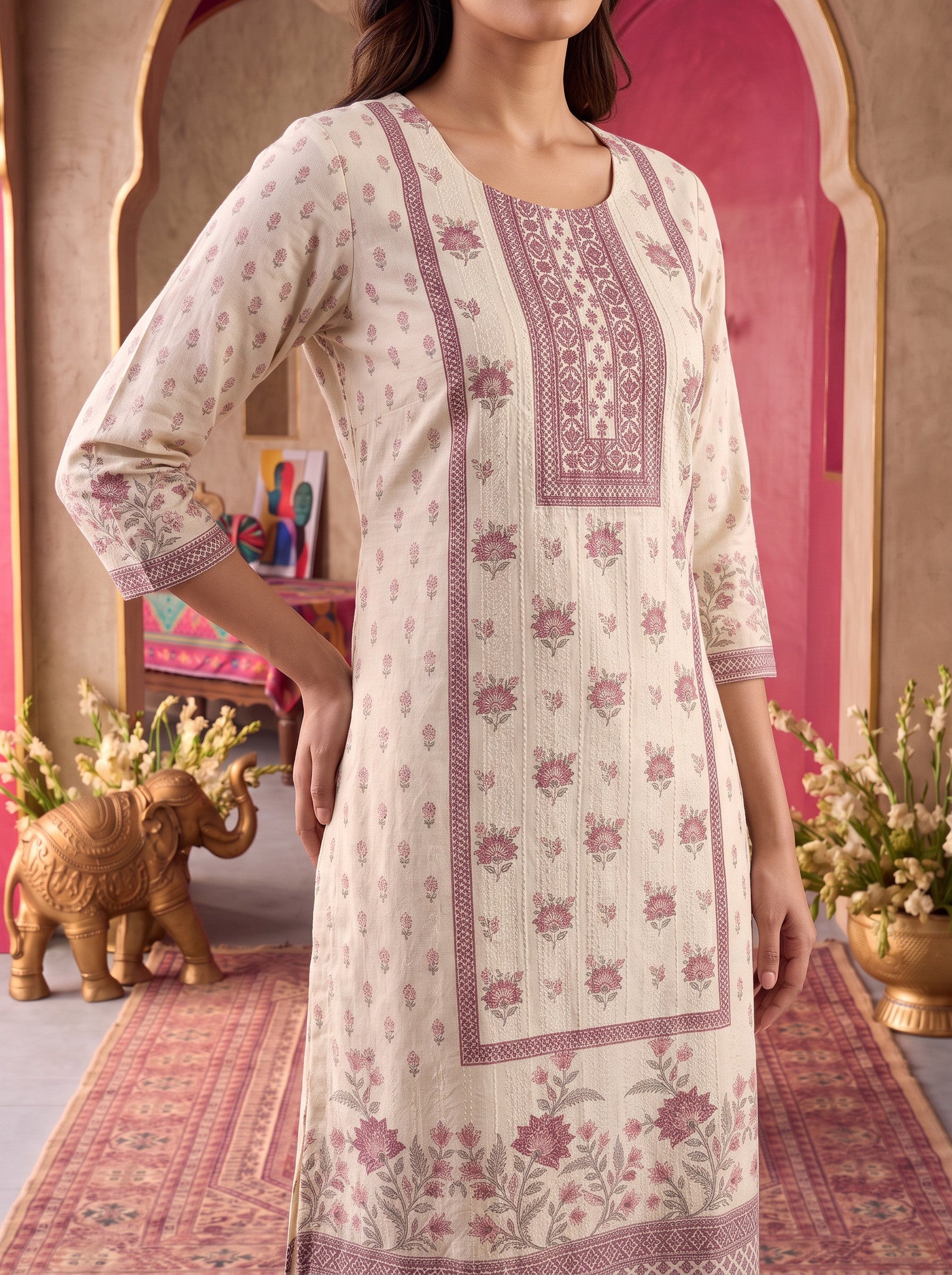 Viscose Embroidered Straight Calf Length Kurta With Pant and Dupatta