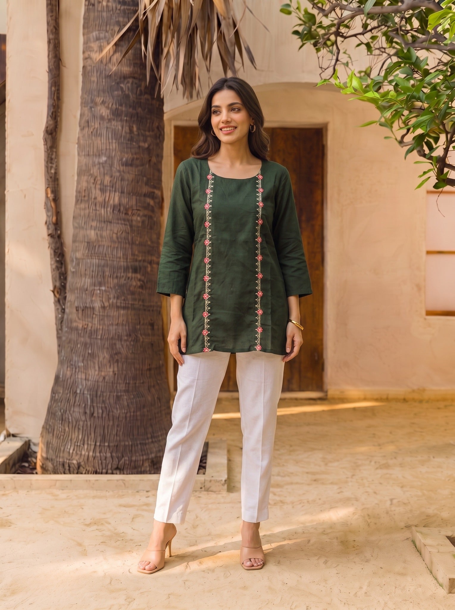 Rayon Embroidered Straight Short Length Short Kurta