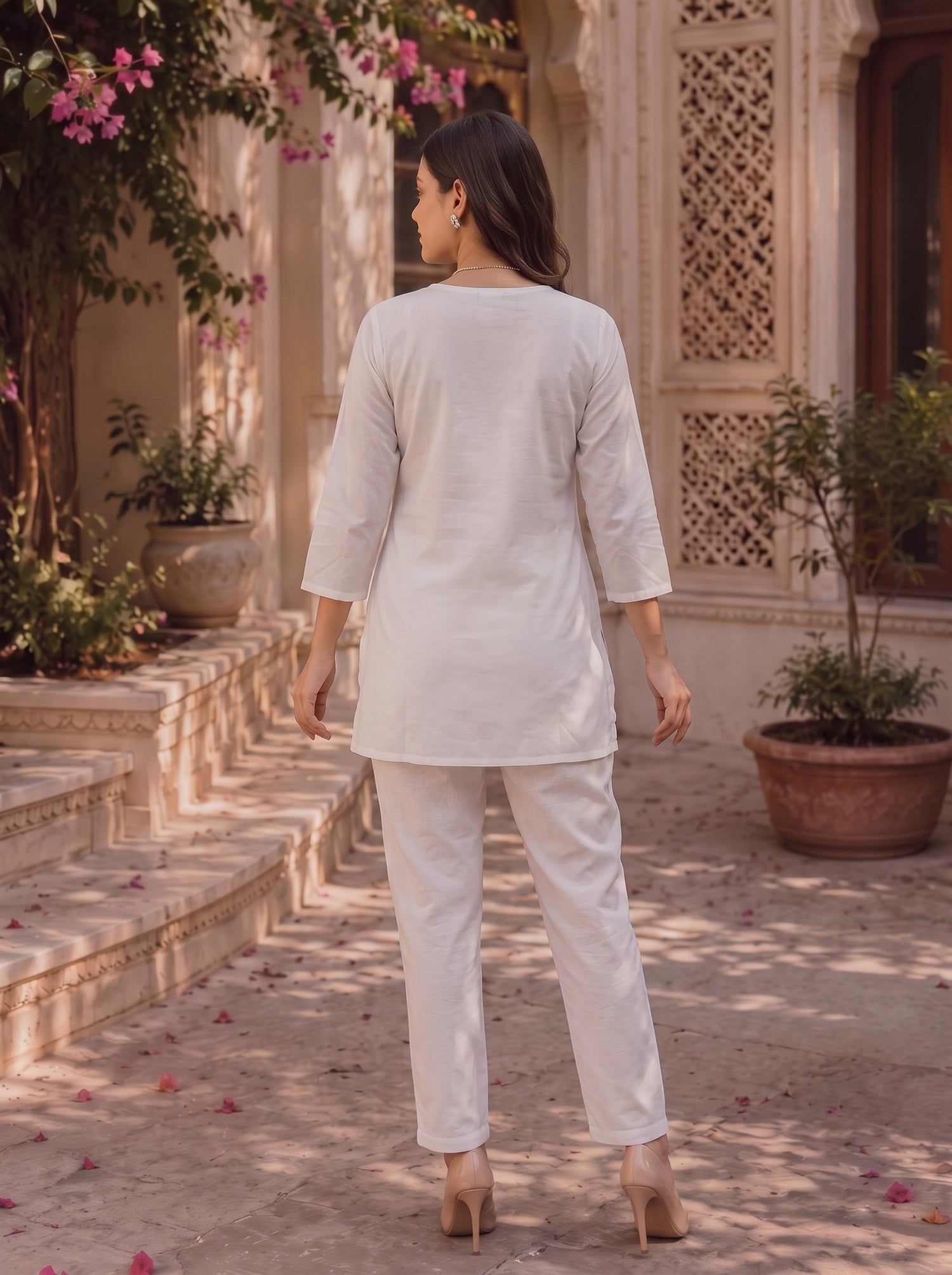 Buy Rayon Embroidered Straight Short Length Short Kurta-Off White