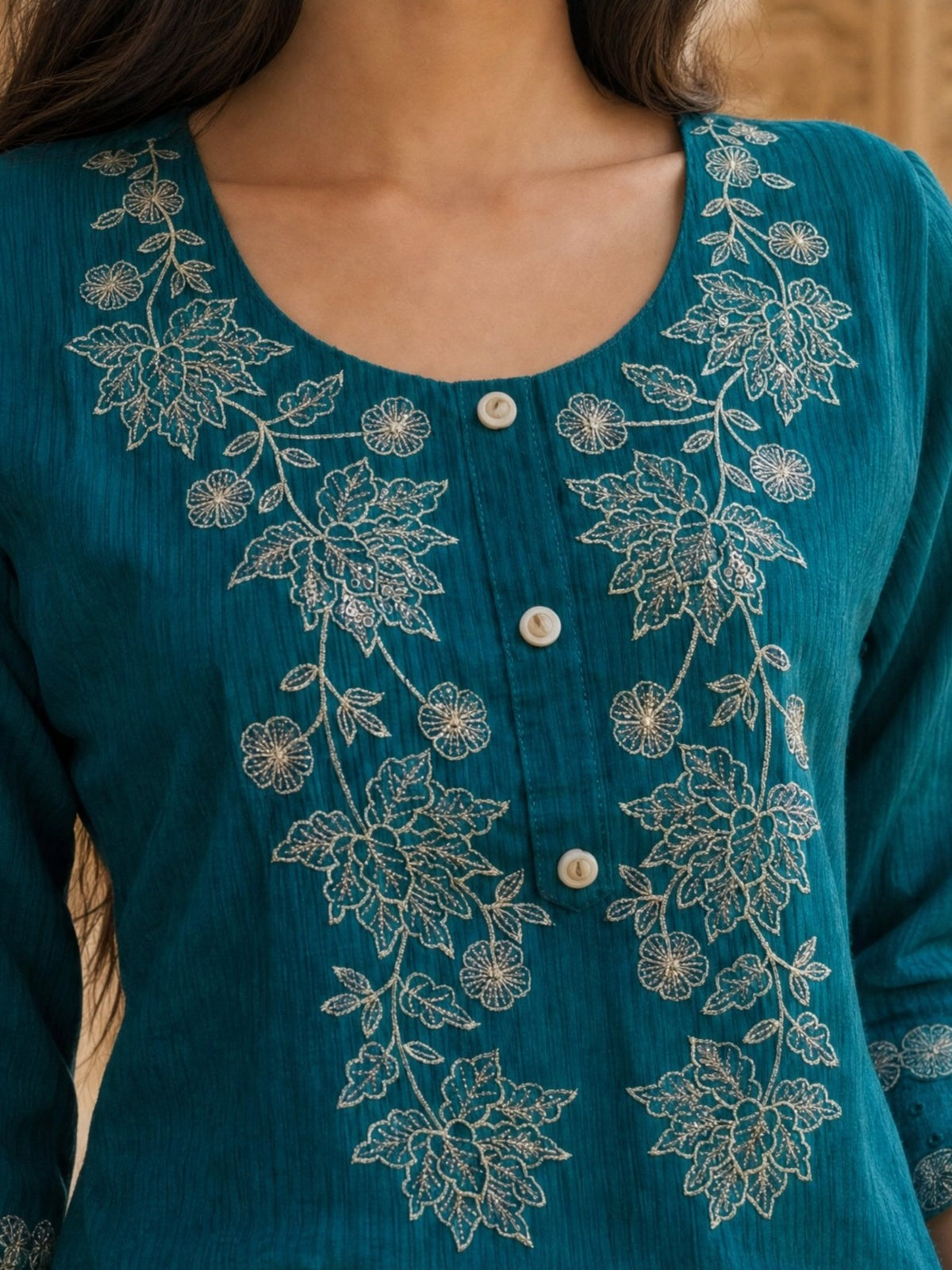 Viscose Embroidered Straight Calf Length Kurta With Pant