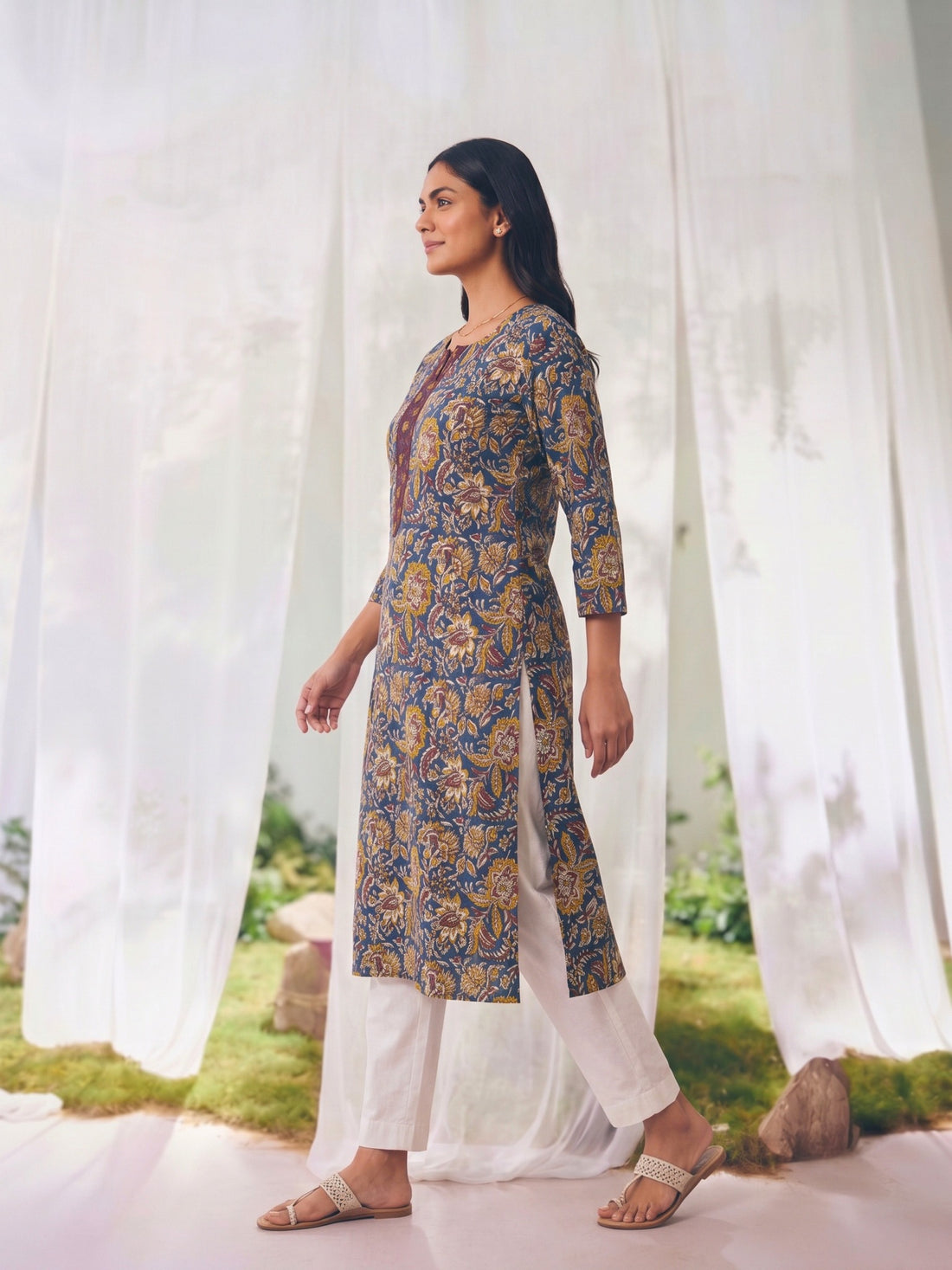 Buy Rayon Embroidered Straight Knee Length Kurta-Blue