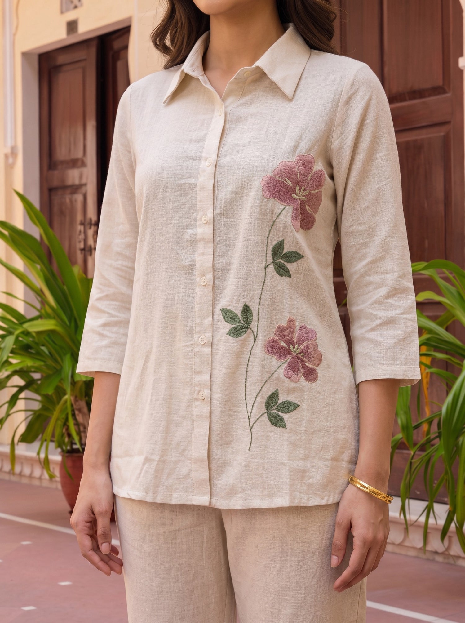 Buy Cotton Embroidered Straight Co-Ord Set-Off White