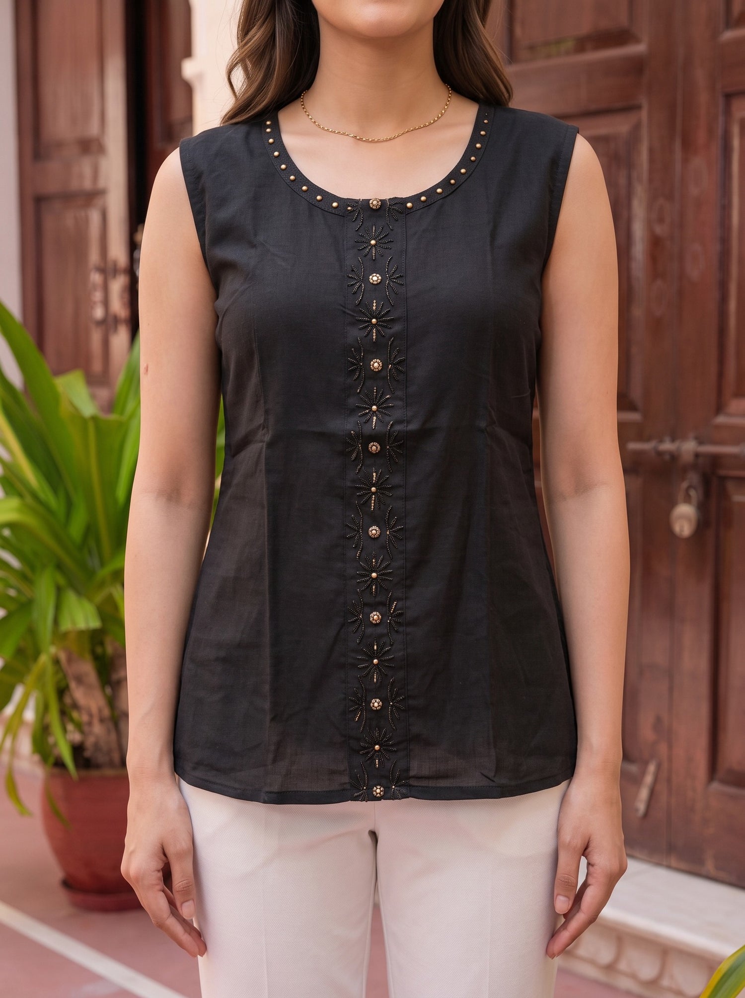 Buy Cotton Embroidered Straight Short Length Short Kurta-Black