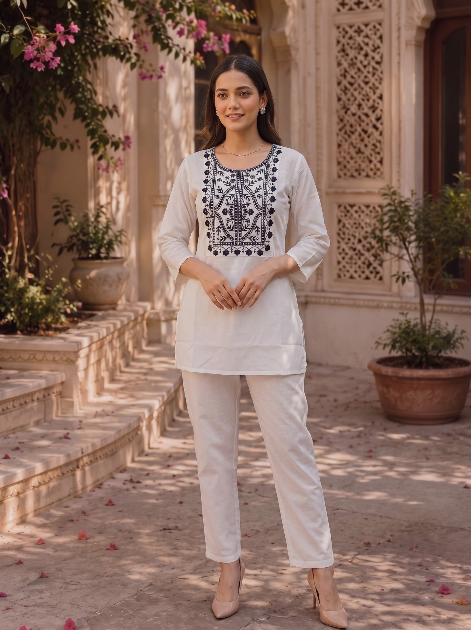Buy Rayon Embroidered Straight Short Length Short Kurta-Off White