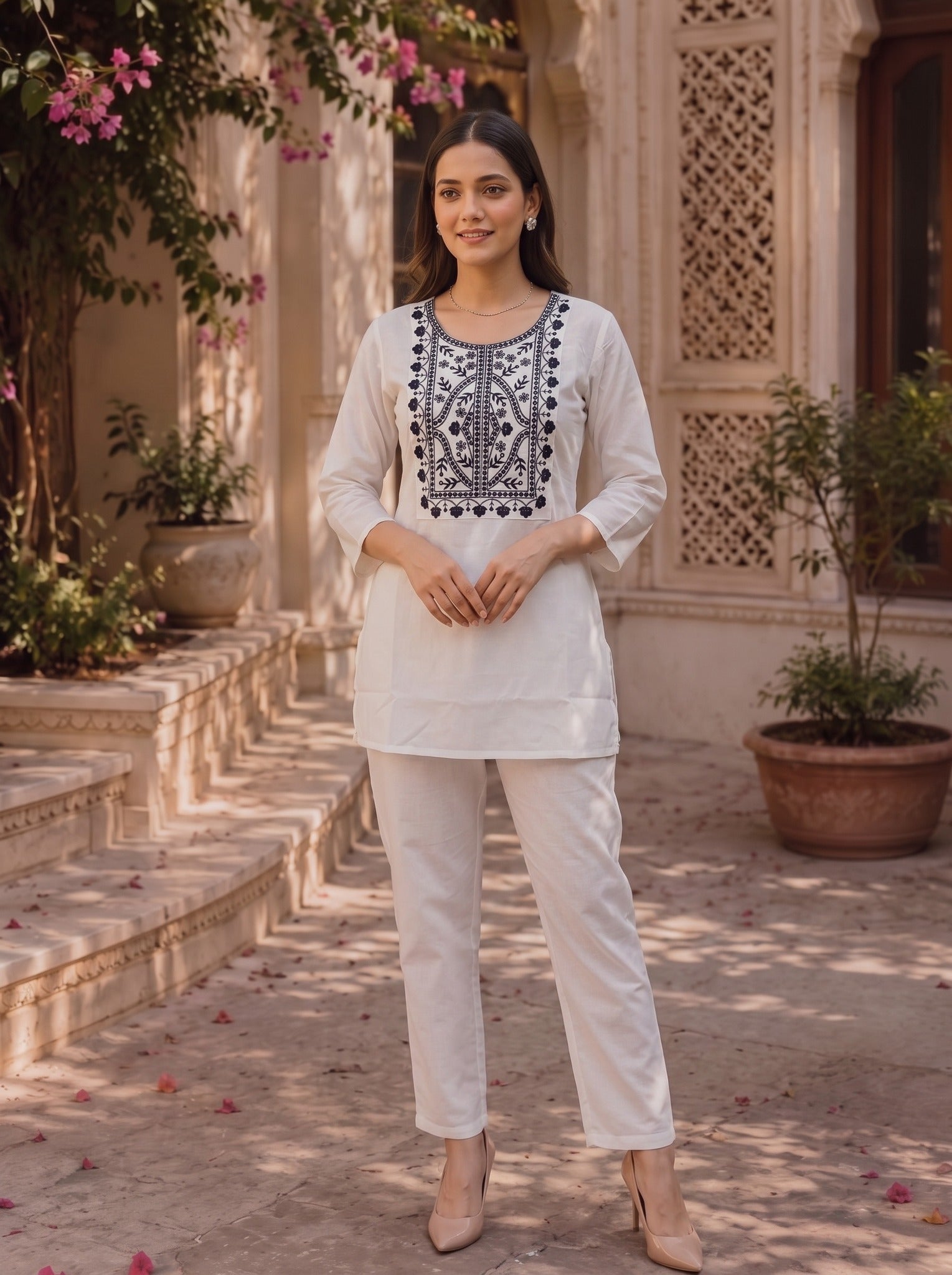 Rayon Embroidered Straight Short Length Short Kurta