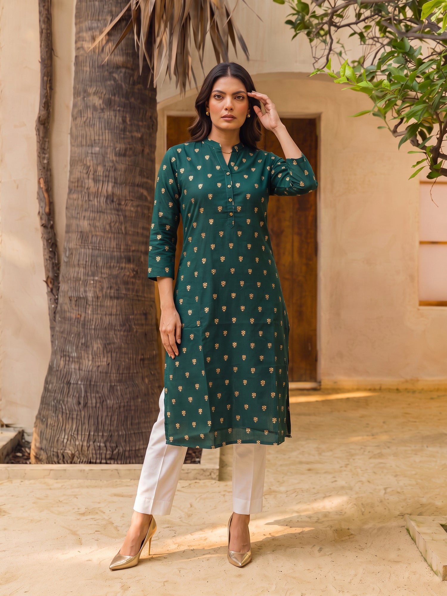 Cotton Printed Straight Calf Length Kurta