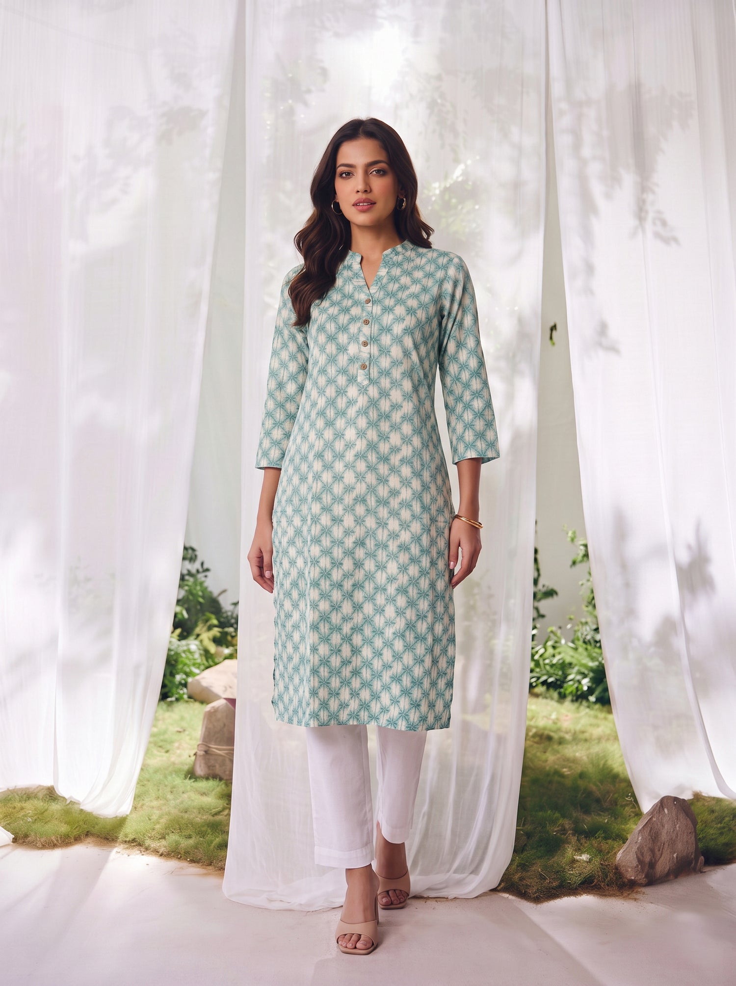 Buy Rayon Printed Straight Calf Length Kurta-Blue