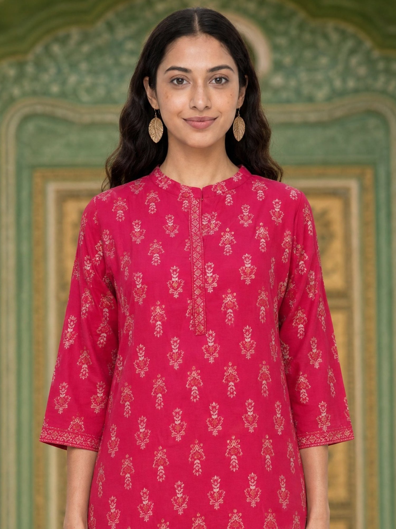 Buy Rayon Printed Straight Knee Length Kurta-Red