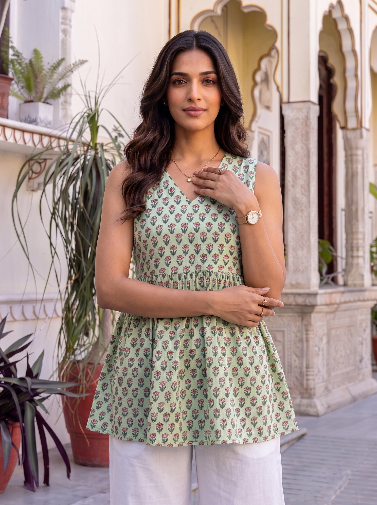 Cotton Printed Straight Short Length Short Kurta