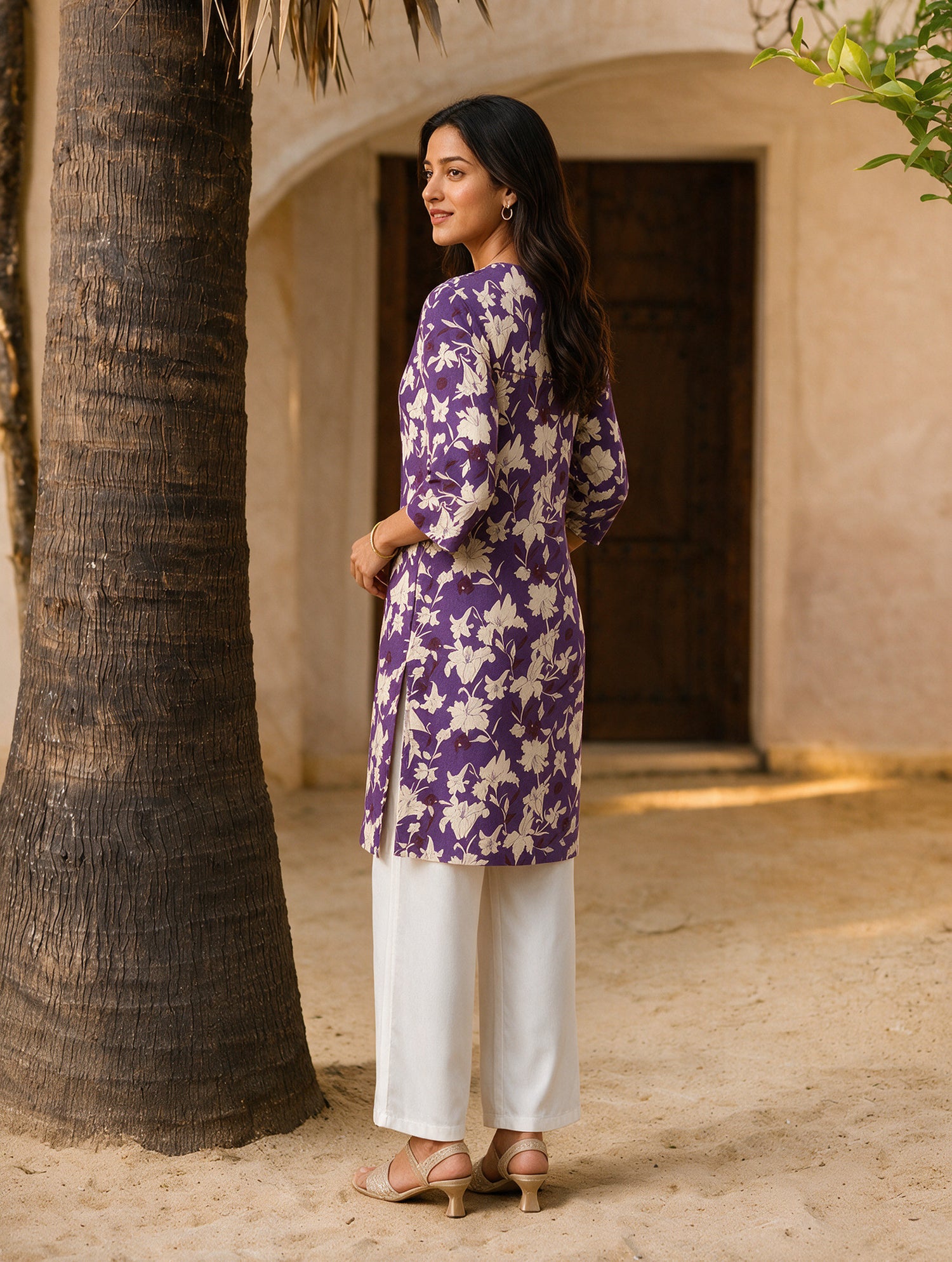 Buy Cotton Printed Straight Knee Length Kurta-Purple