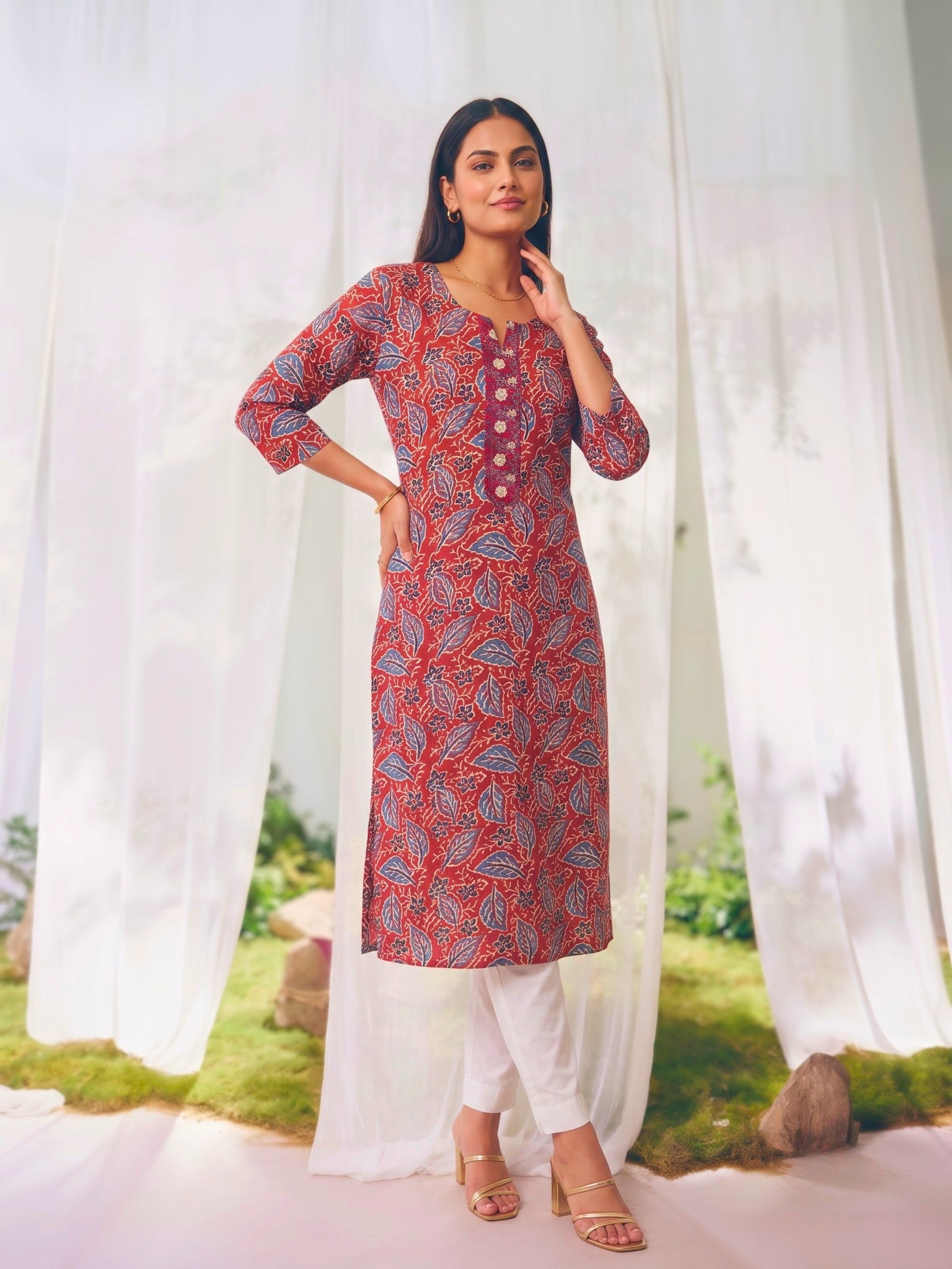 Rayon Printed Straight Knee Length Kurta