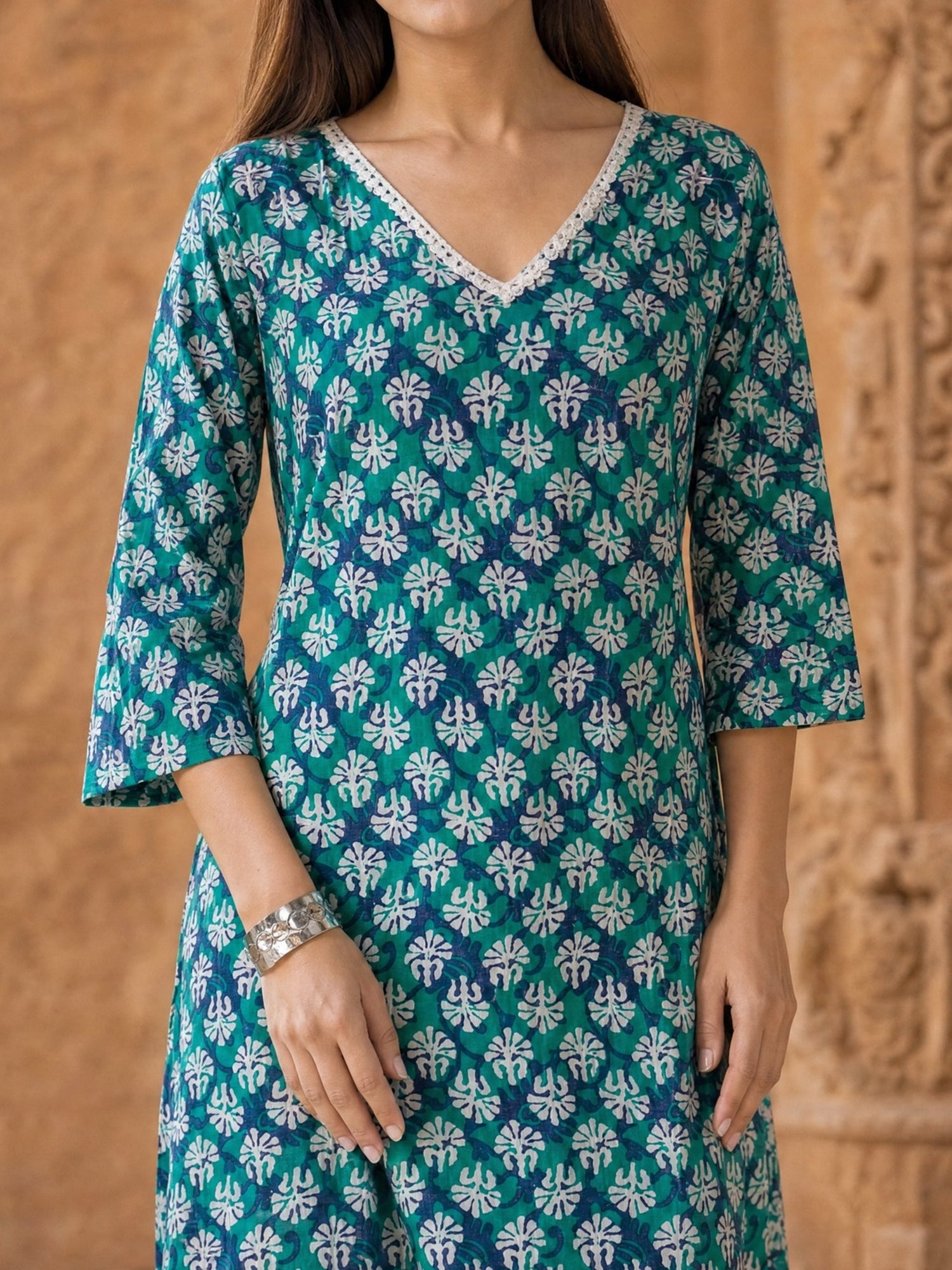 Buy Cotton Printed Straight Knee Length Kurta-Green