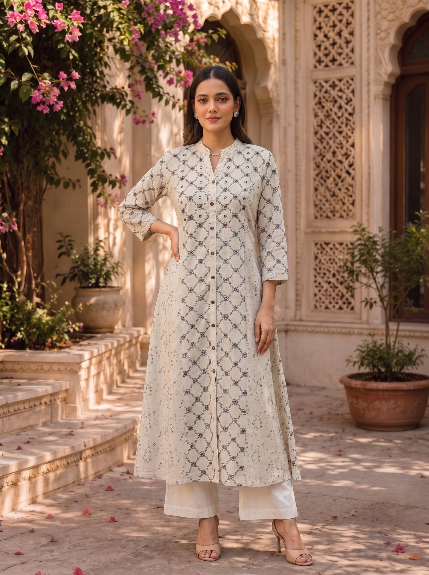 Buy Cotton Embroidered Straight Calf Length Kurta-Black