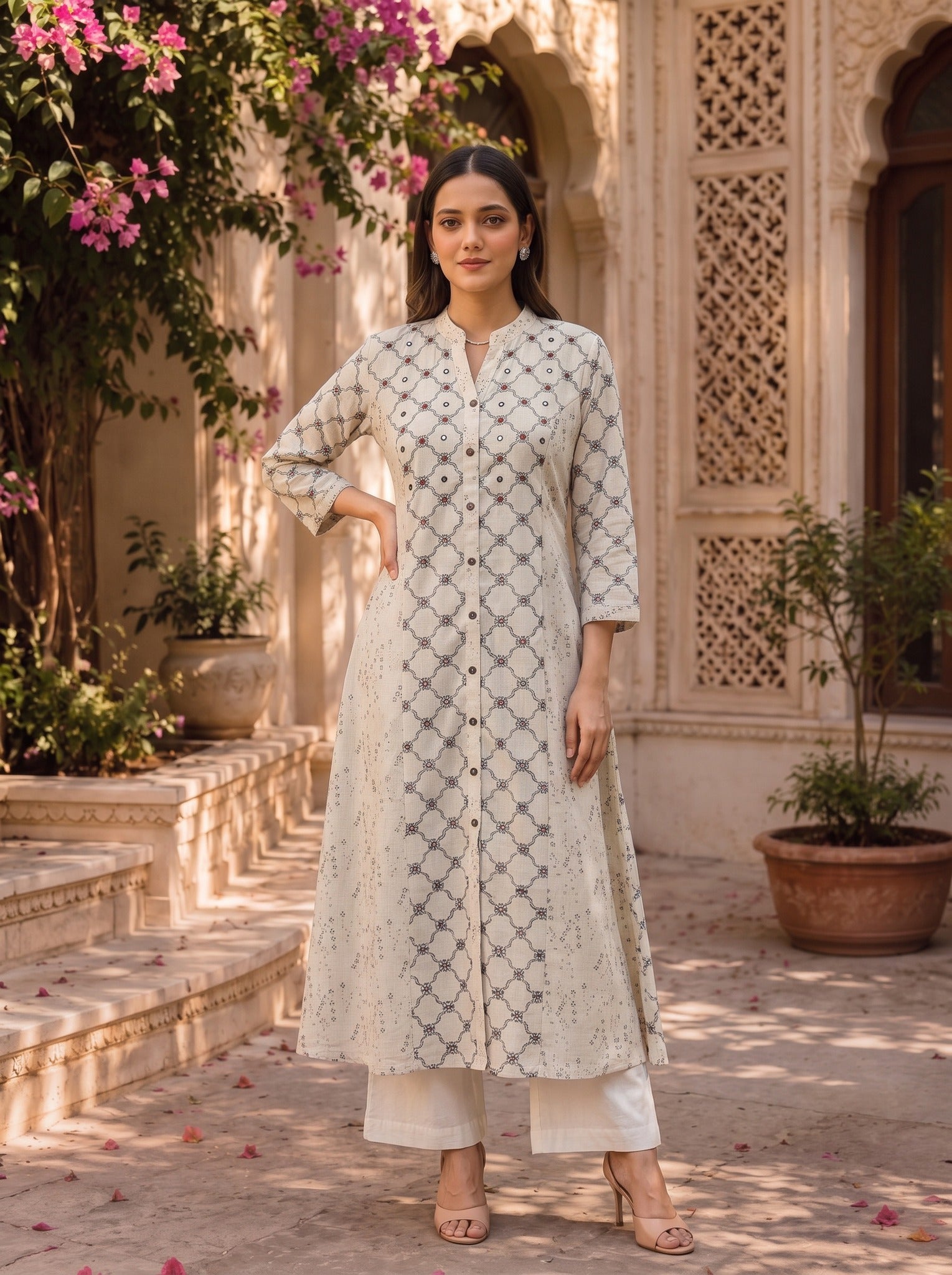 Cotton Embroidered Straight Calf Length Kurta