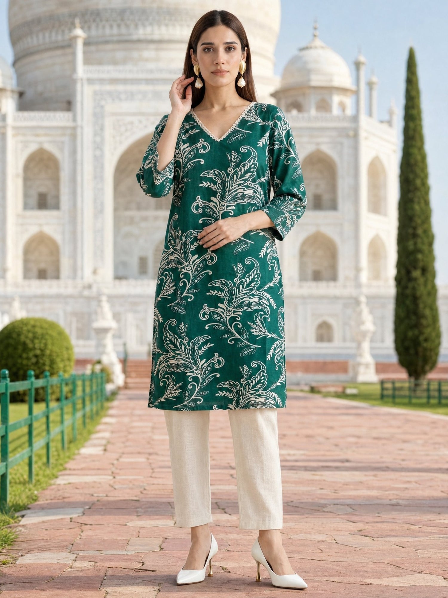 Cotton Printed Straight Knee Length Kurta