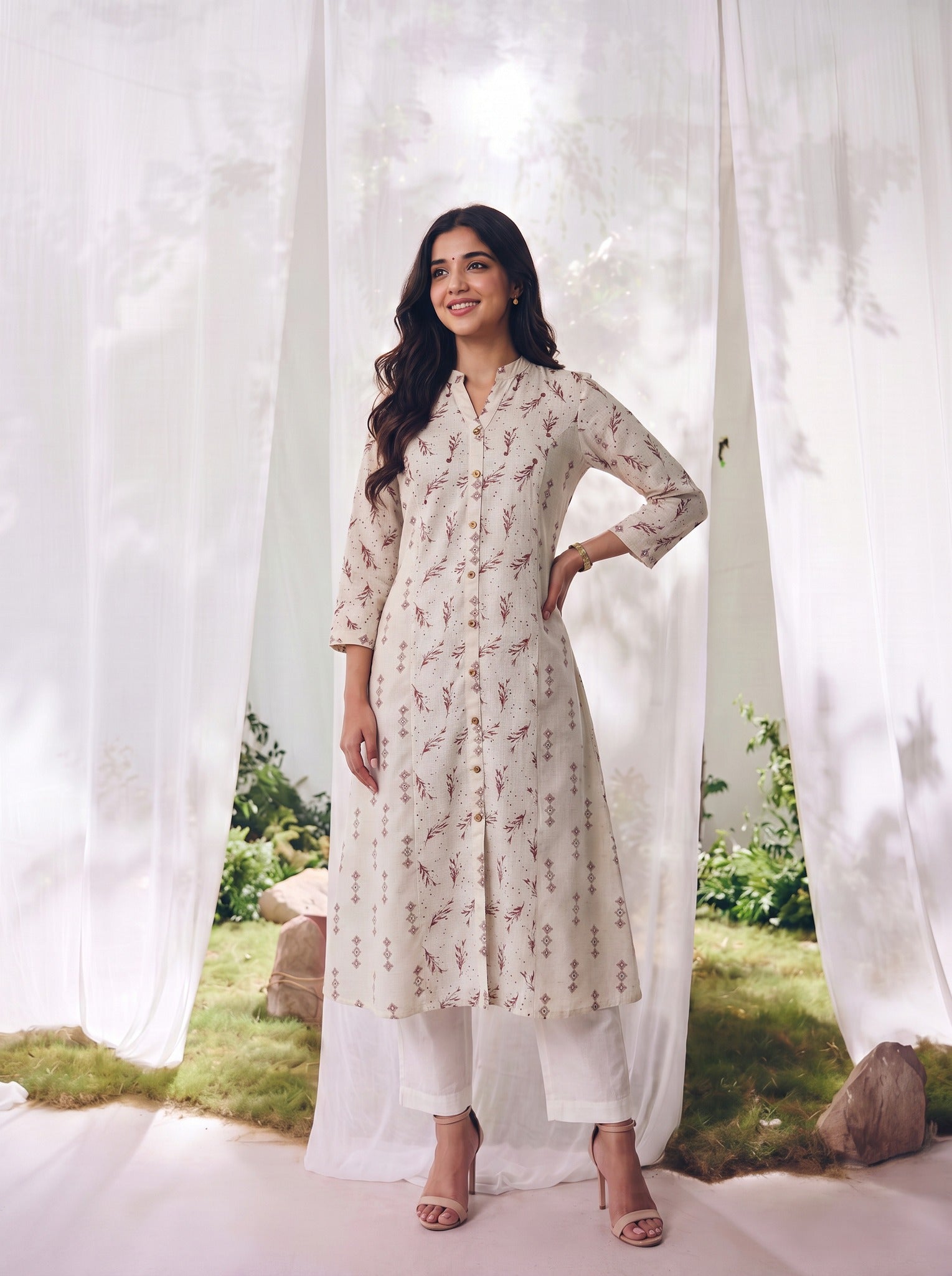 Cotton Embroidered Straight Calf Length Kurta