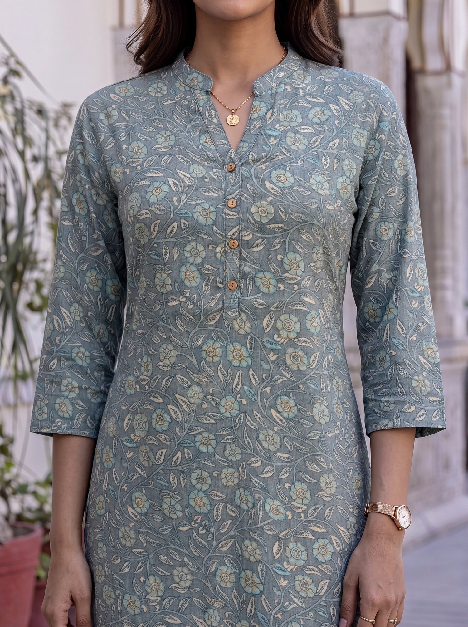 Buy Viscose Printed Straight Knee Length Kurta-Grey