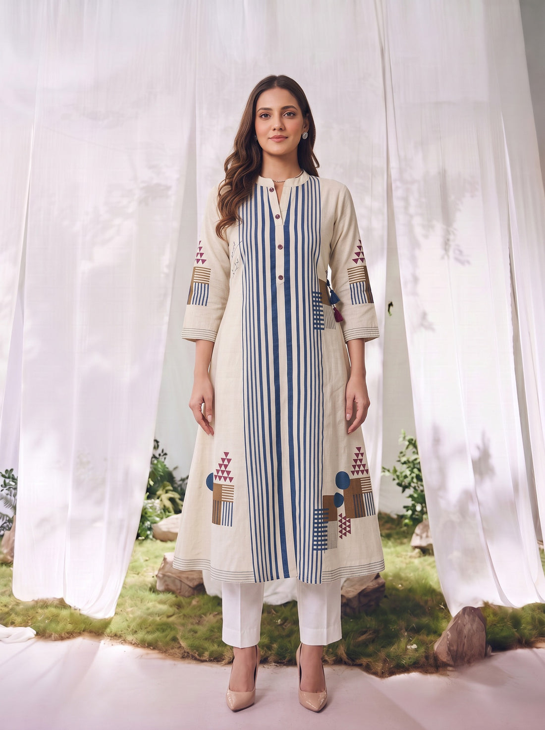 Buy Cotton Printed Straight Calf Length Kurta-Blue