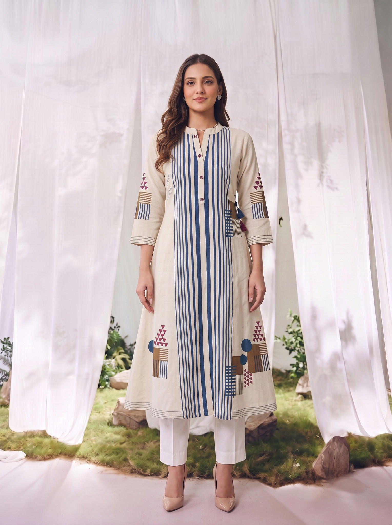 Cotton Printed Straight Calf Length Kurta