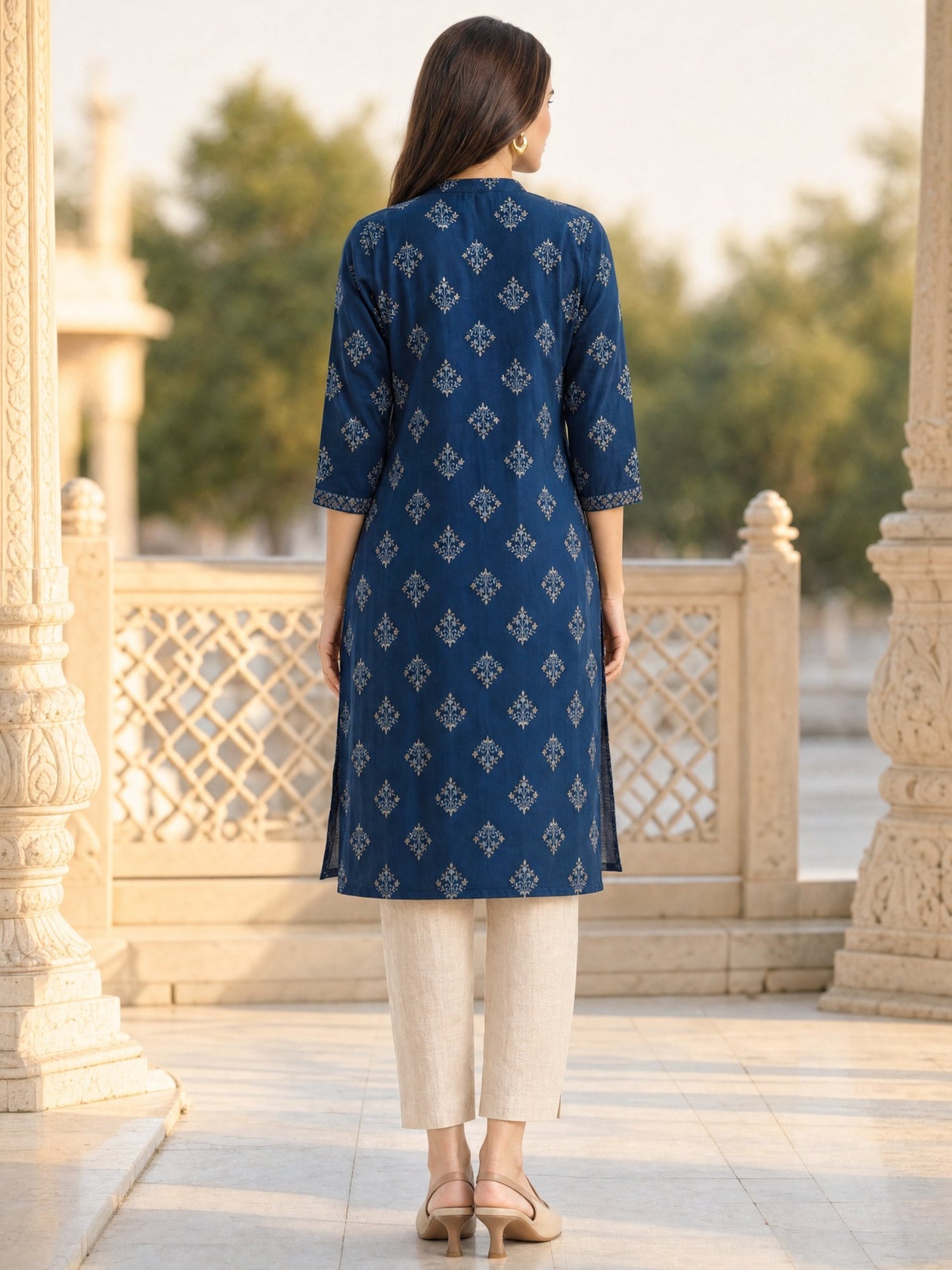 Buy Rayon Printed Straight Knee Length Kurta-Blue
