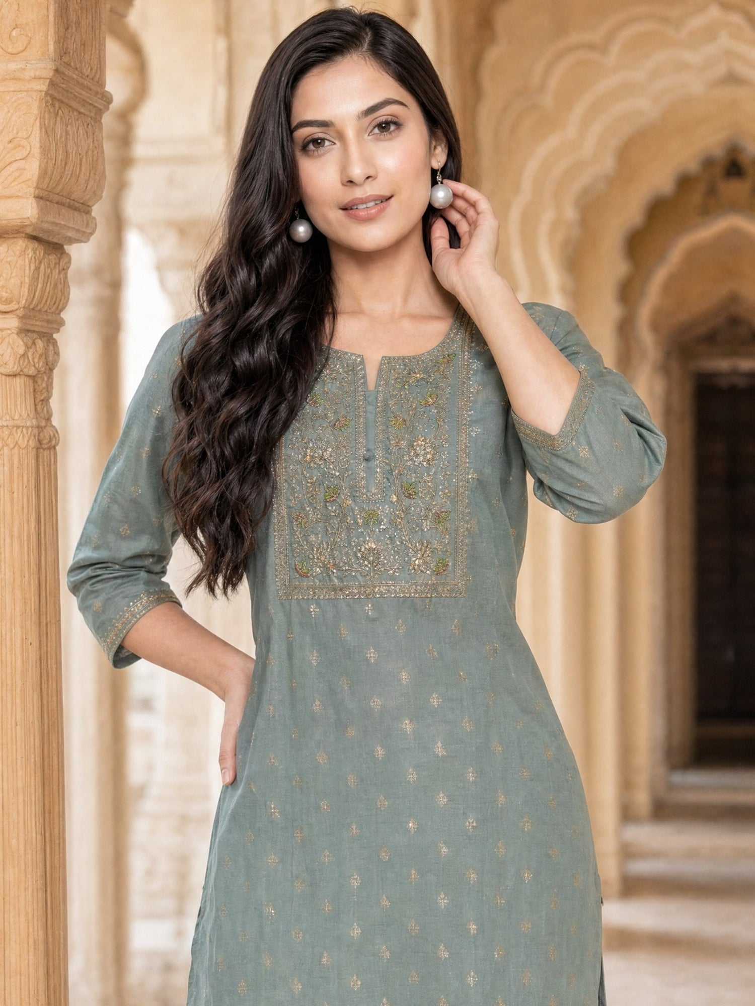 Viscose Embroidered Straight Calf Length Kurta