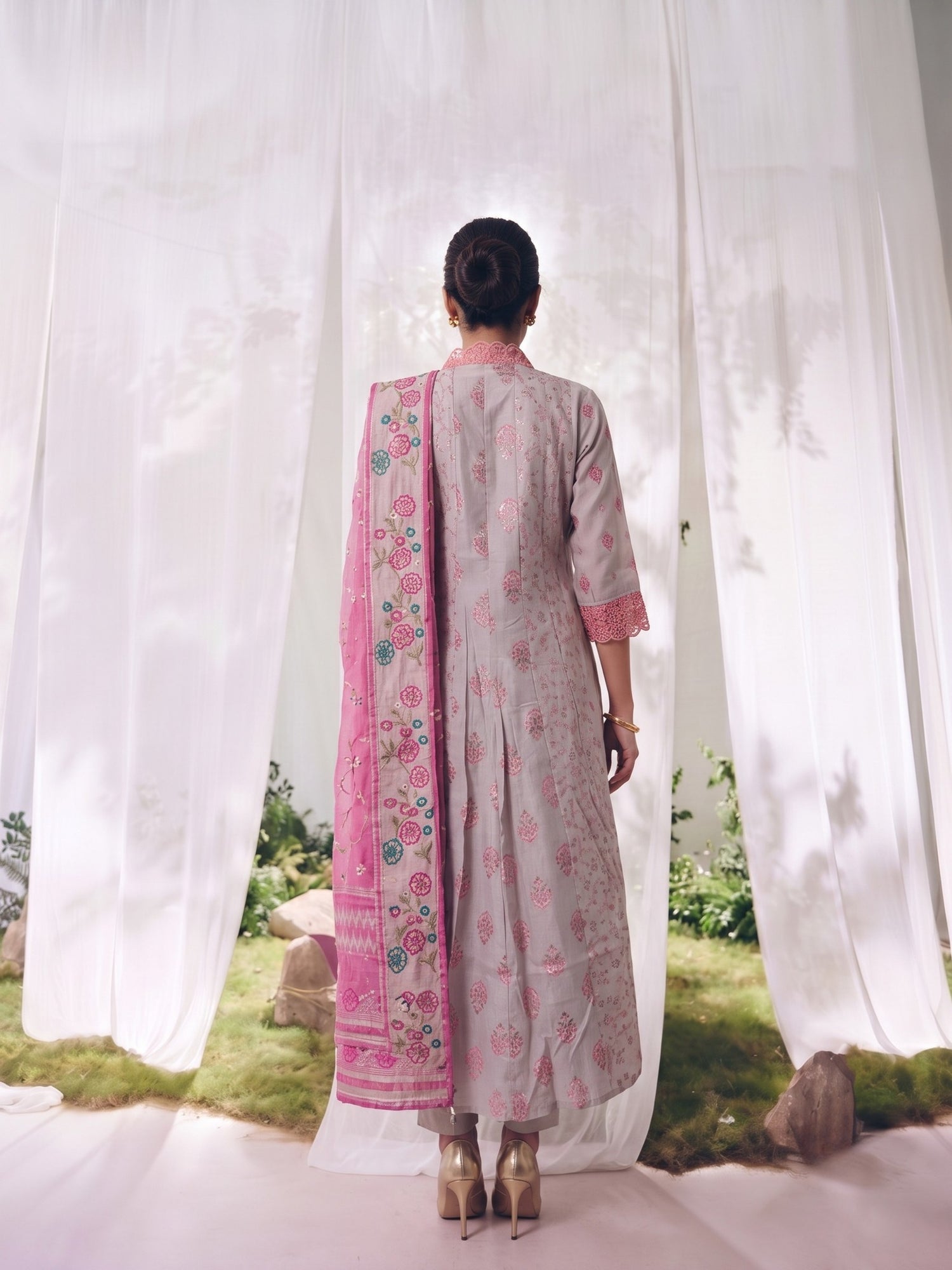 Buy Viscose Embroidered Straight Calf Length Kurta With Pant-Beige