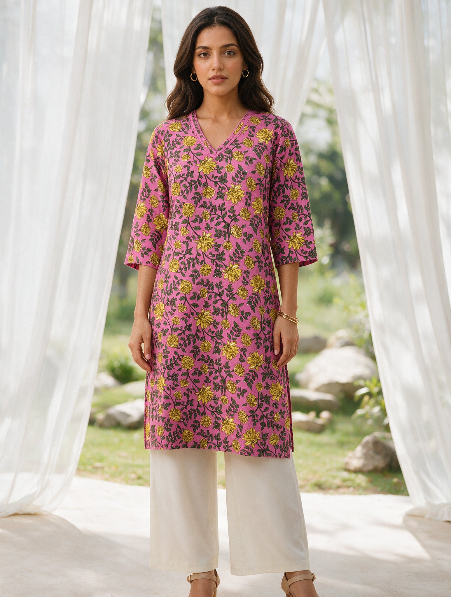 Rayon Printed Straight Knee Length Kurta