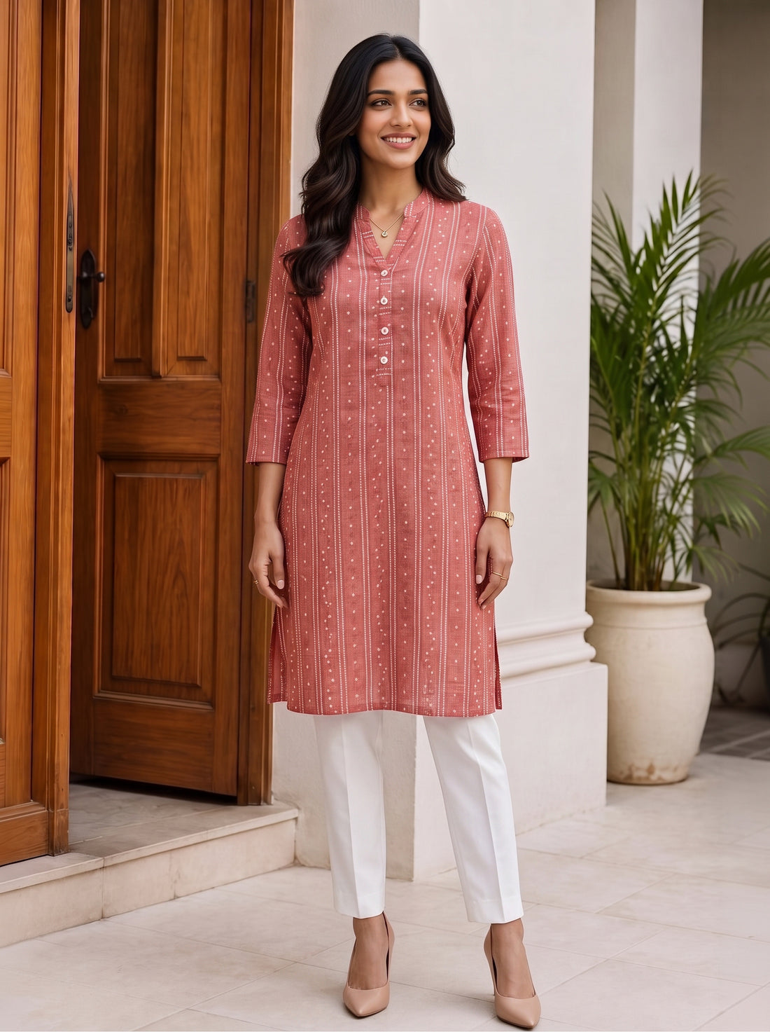 Buy Viscose Printed Straight Knee Length Kurta-Peach