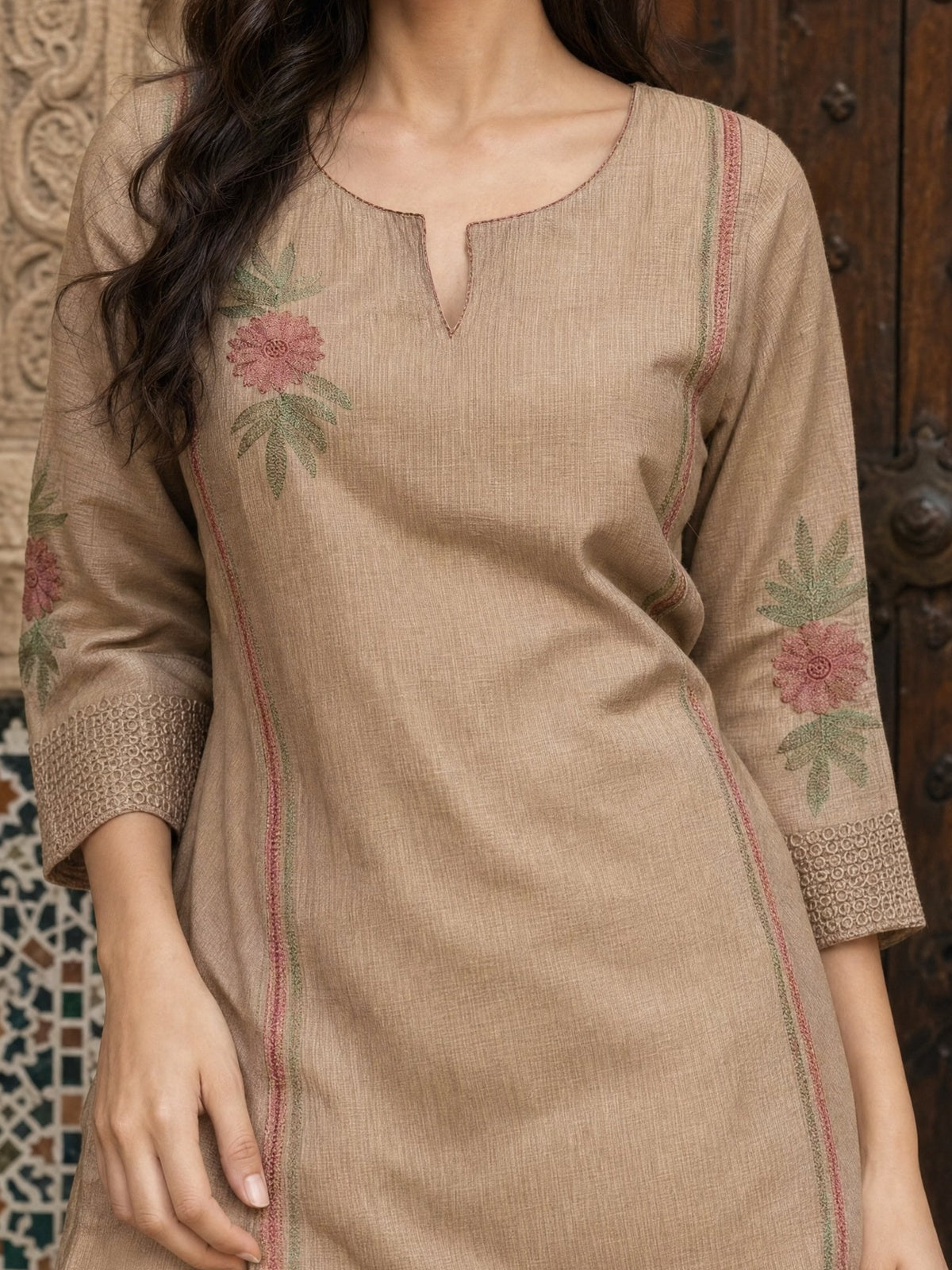 Viscose Embroidered Straight Calf Length Kurta With Pant