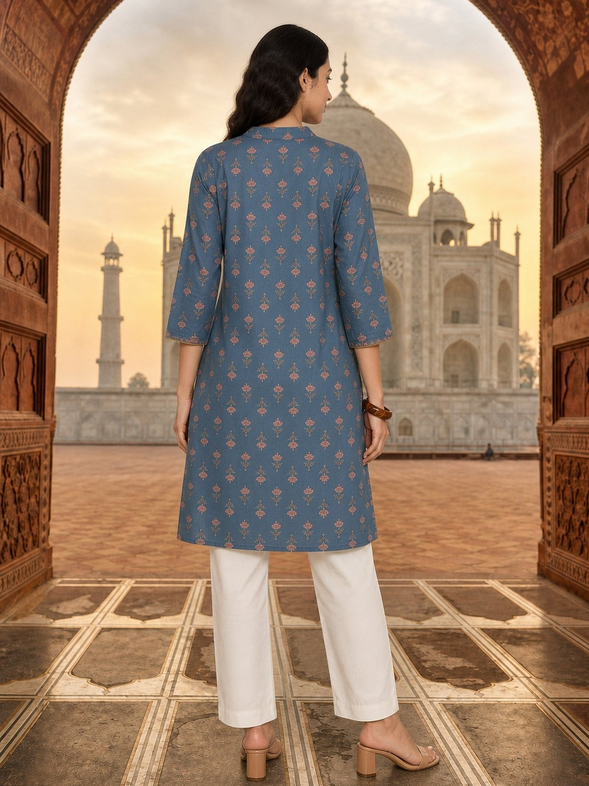 Buy Rayon Printed Straight Calf Length Kurta-Blue