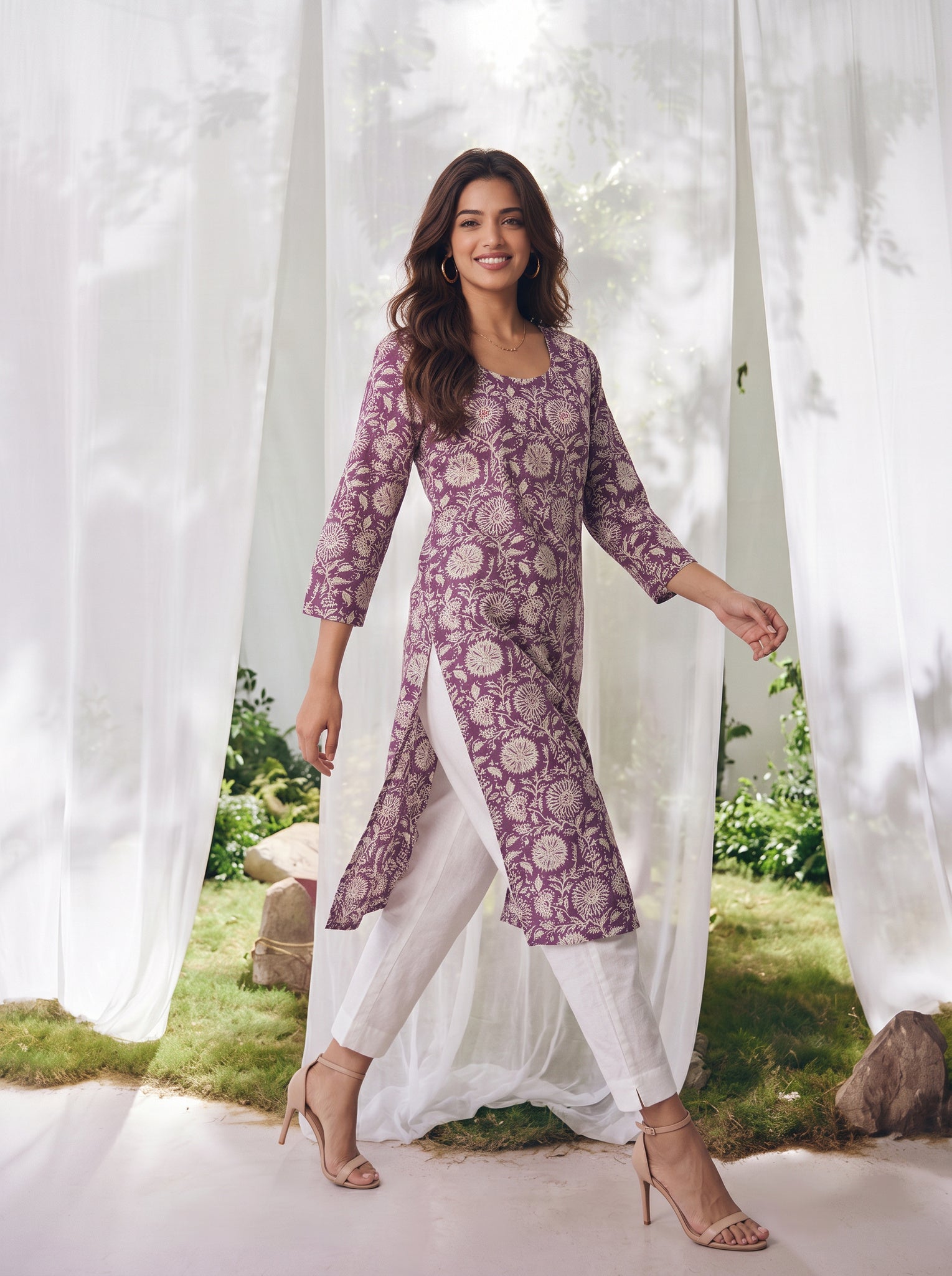 Cotton Printed Straight Calf Length Kurta