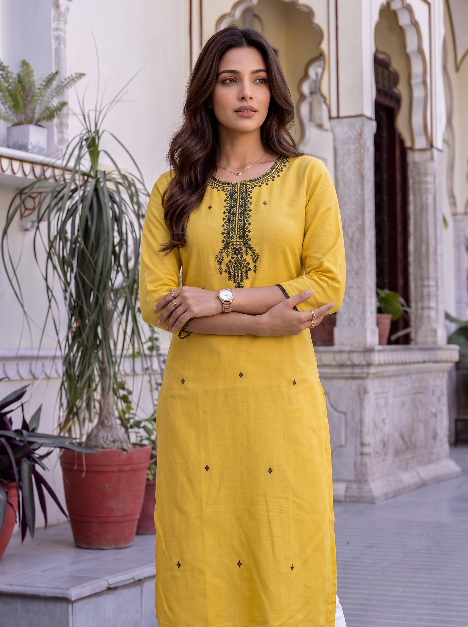 Rayon Embroidered Straight Calf Length Kurta