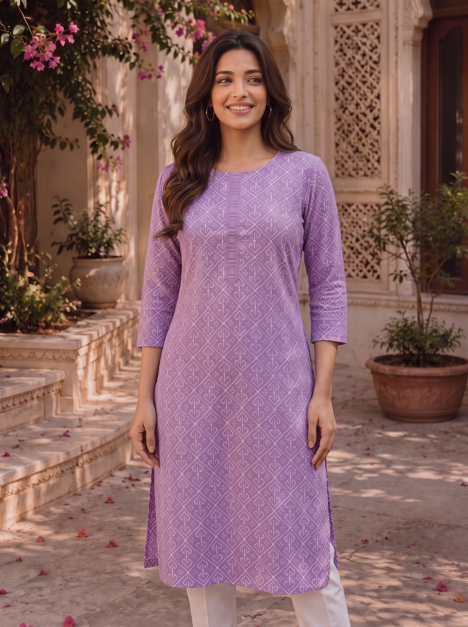 Cotton Embroidered Straight Knee Length Kurta