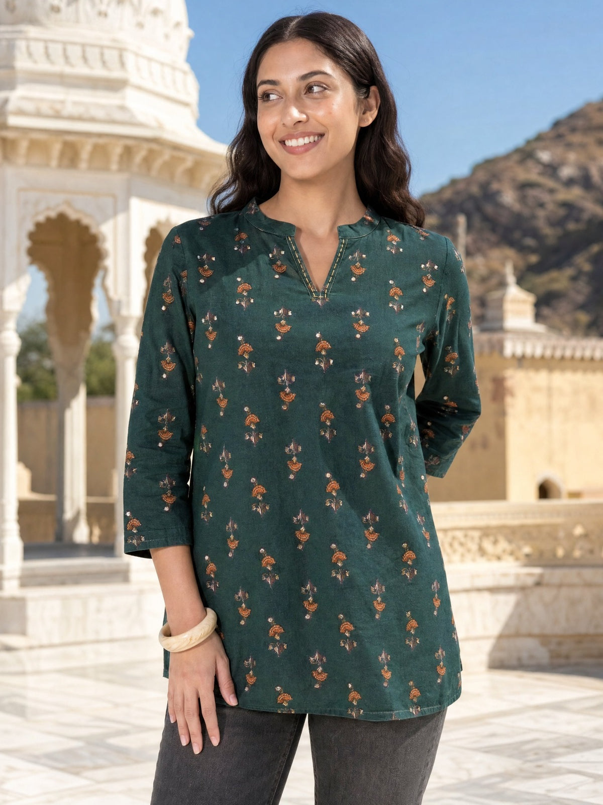 Rayon Printed Straight Short Length Short Kurta