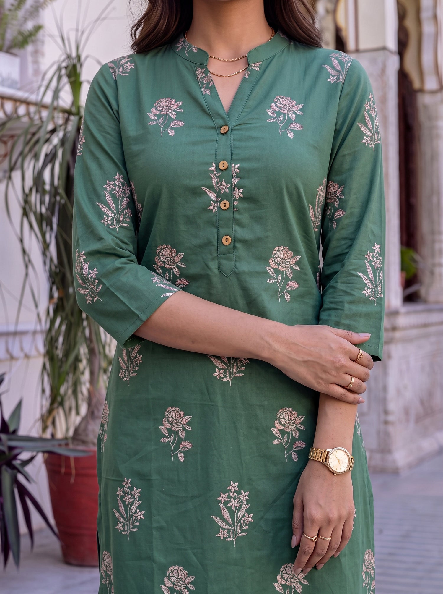 Buy Cotton Printed Straight Knee Length Kurta-Green
