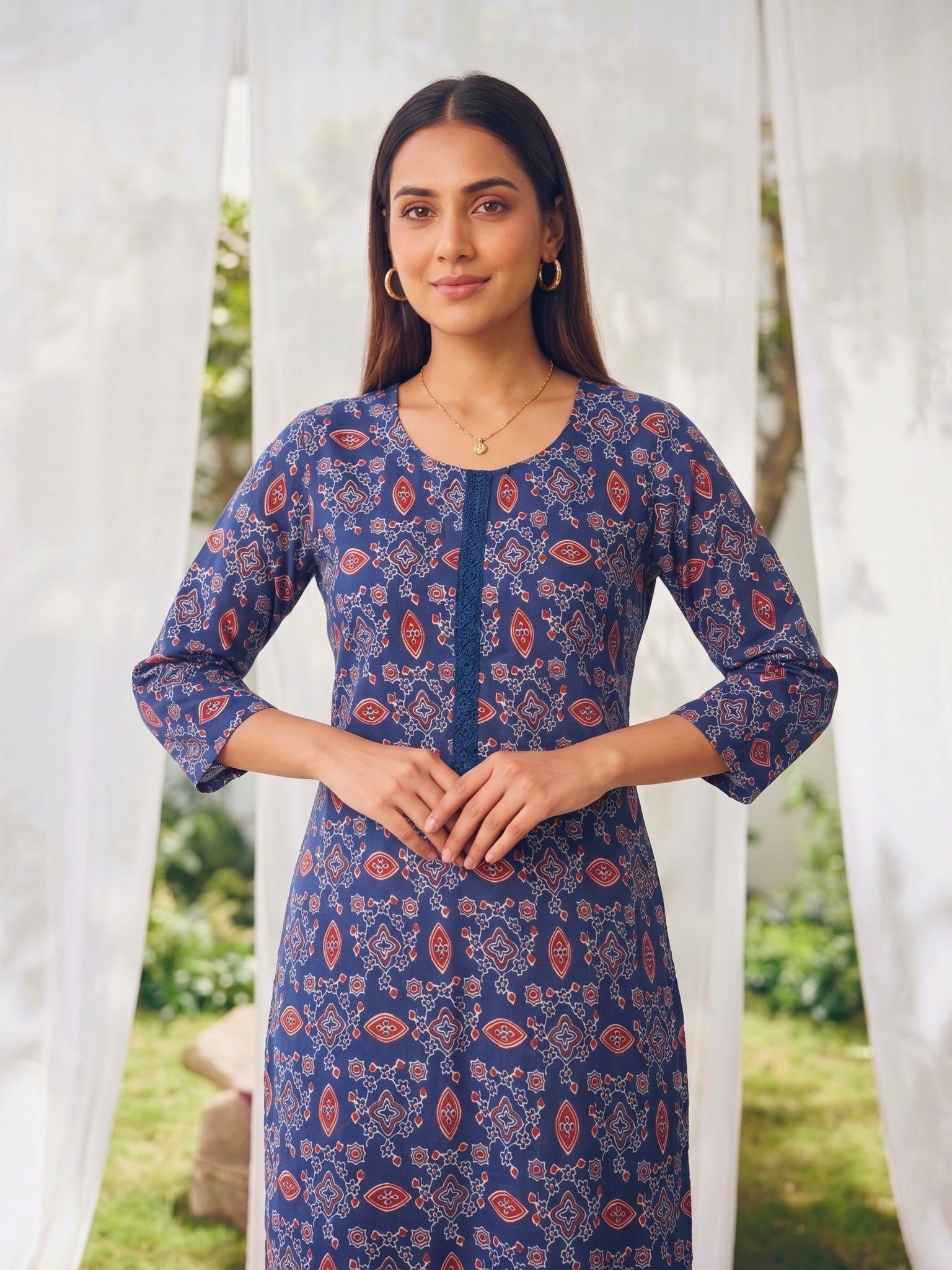 Rayon Printed Straight Knee Length Kurta