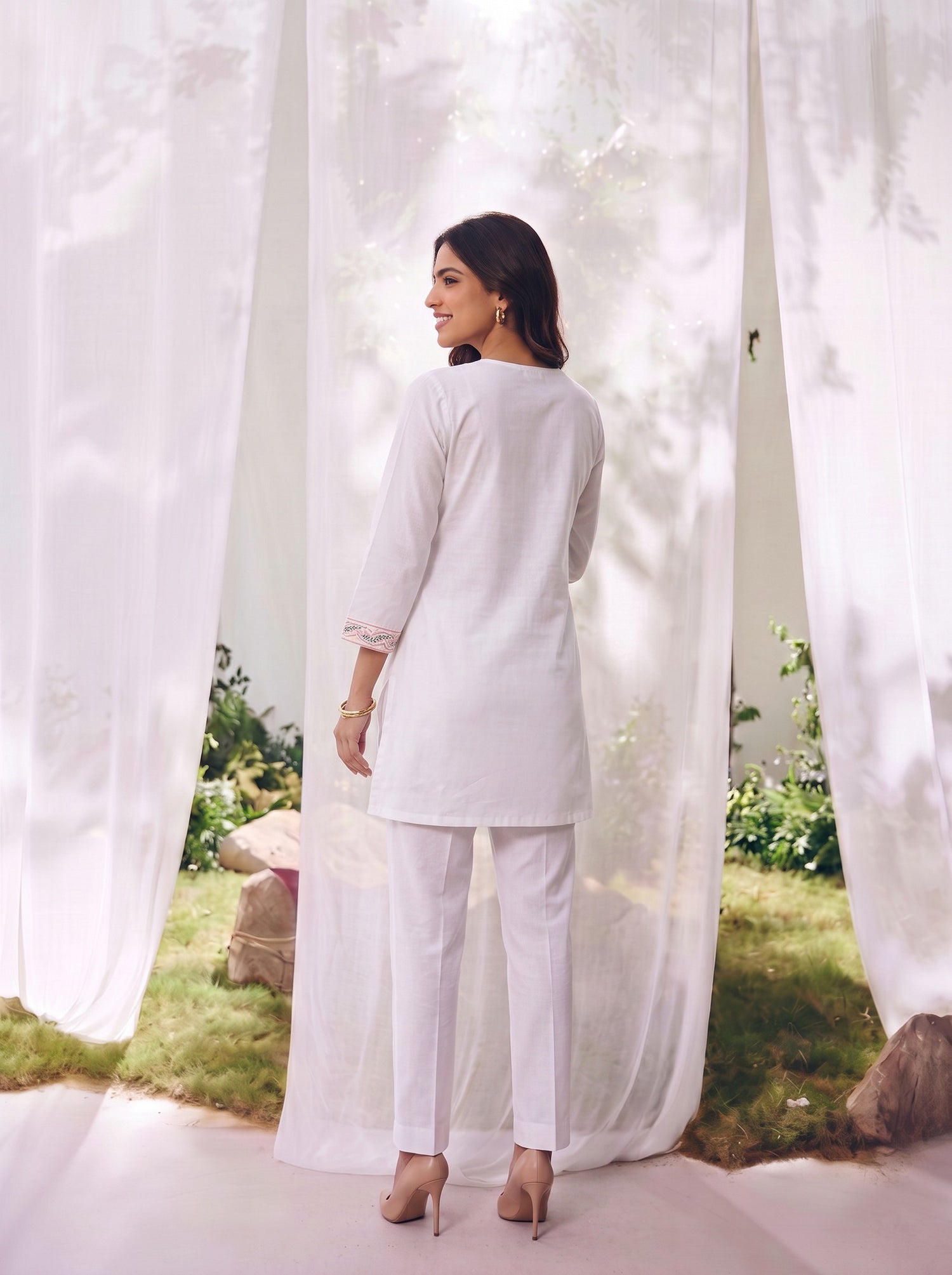 Buy Rayon Embroidered Straight Short Length Short Kurta-Off White