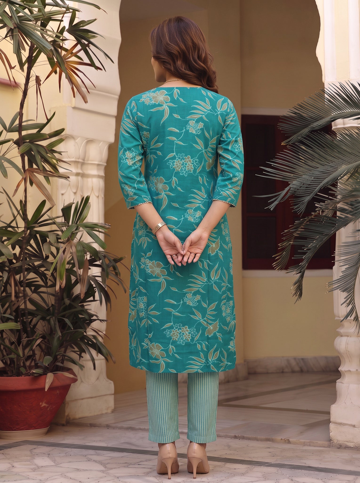 Viscose Printed A-Line Calf Length Kurta With Pant
