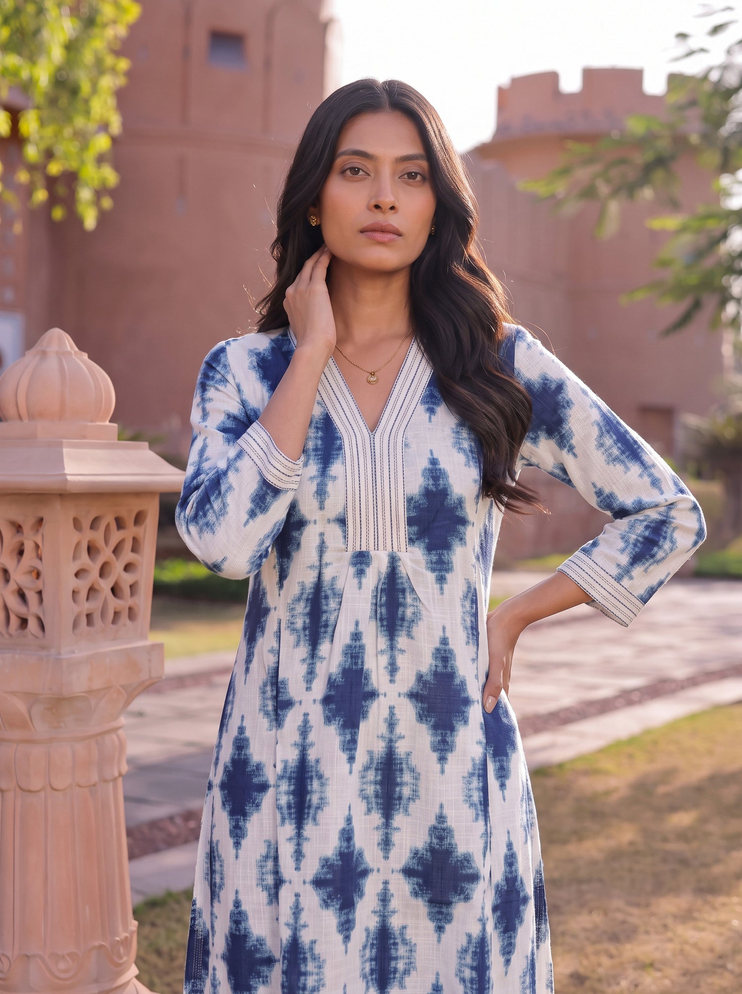 Buy Cotton Embroidered Straight Calf Length Kurta-Blue