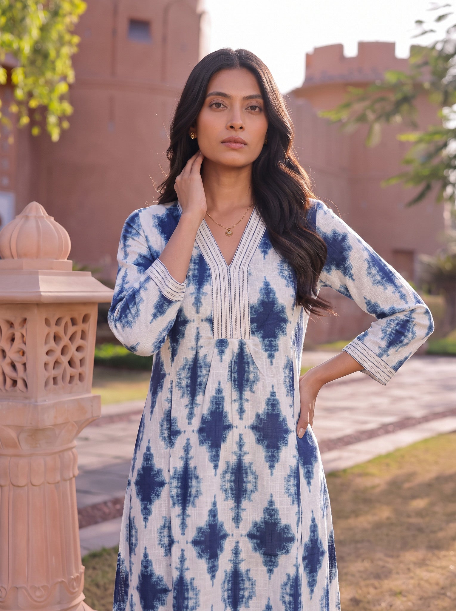 Cotton Embroidered Straight Calf Length Kurta