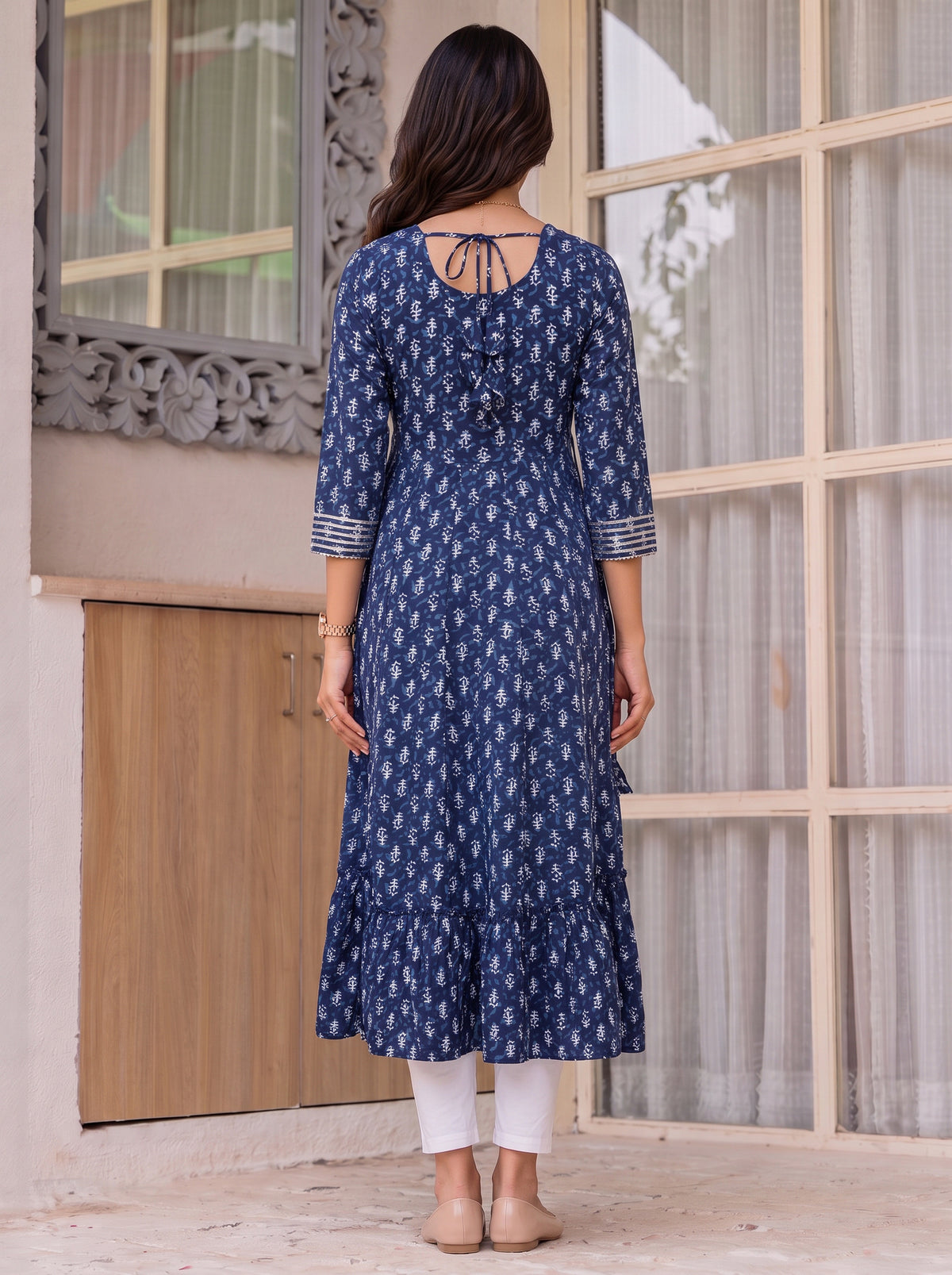 Cotton Embroidered Flared Calf Length Kurta