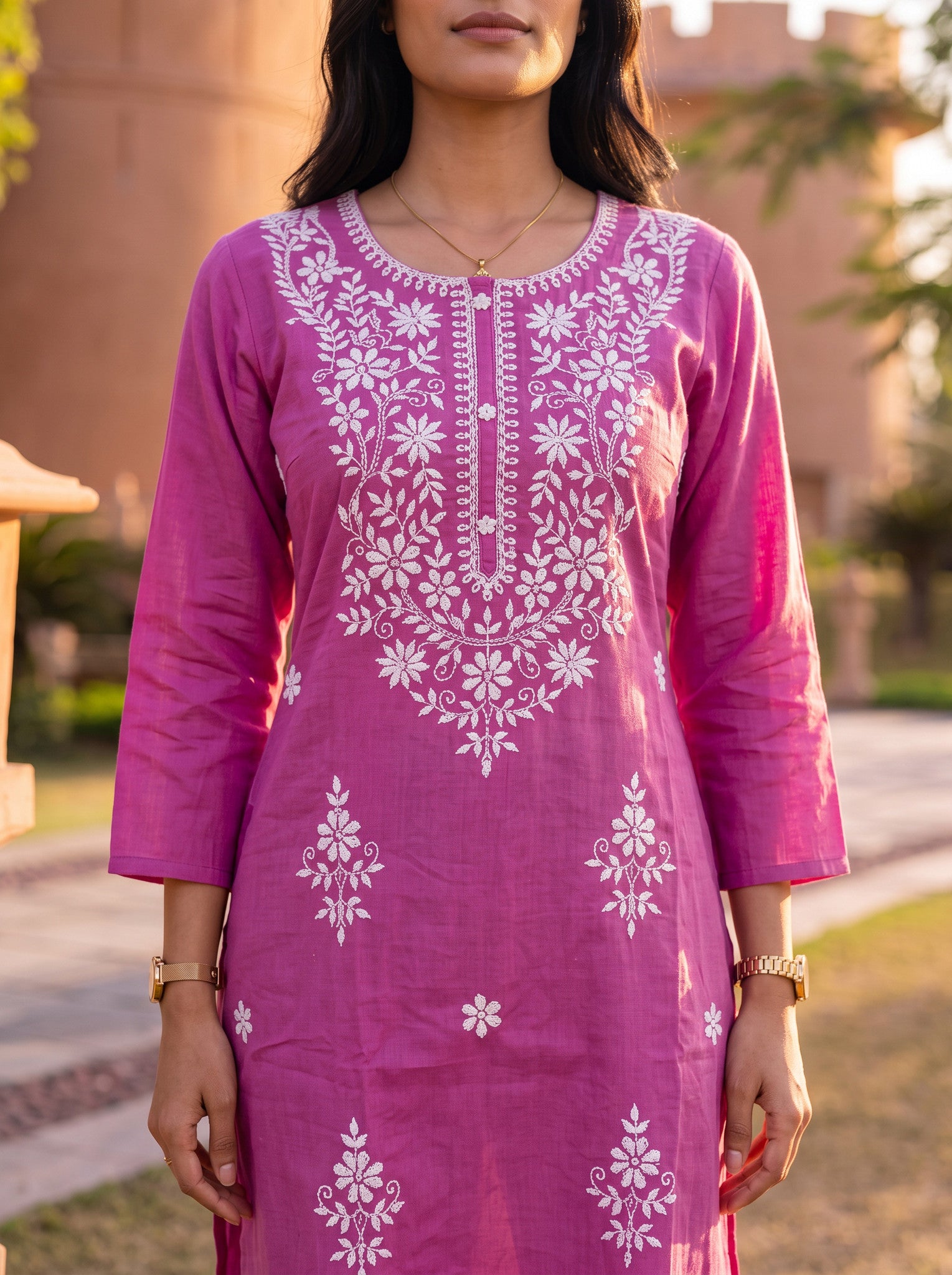 Cotton Embroidered Straight Calf Length Kurta