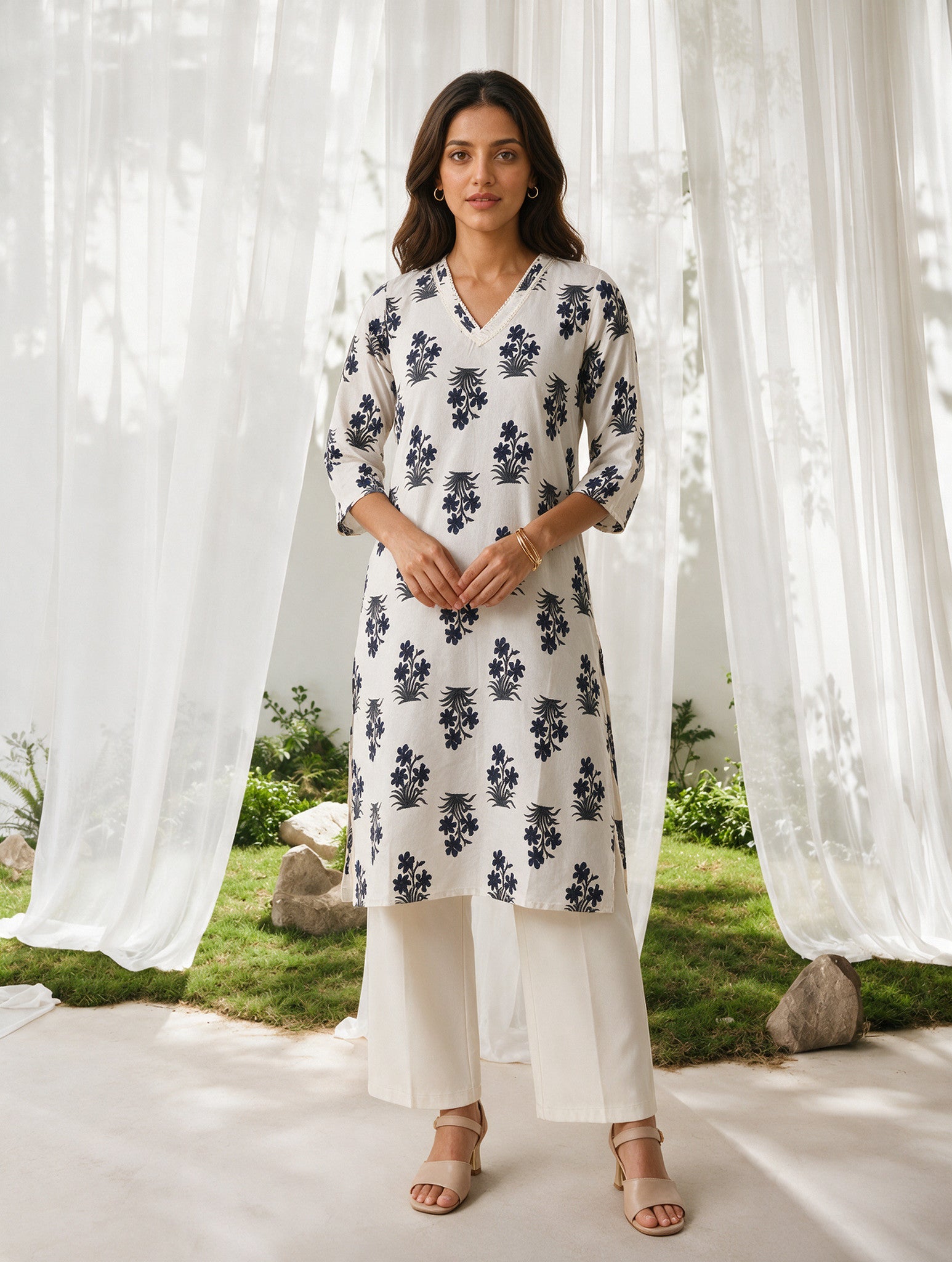 Rayon Printed Straight Knee Length Kurta