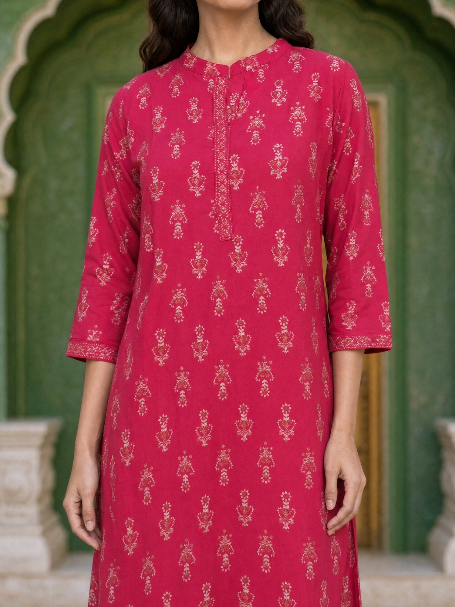 Buy Rayon Printed Straight Knee Length Kurta-Red