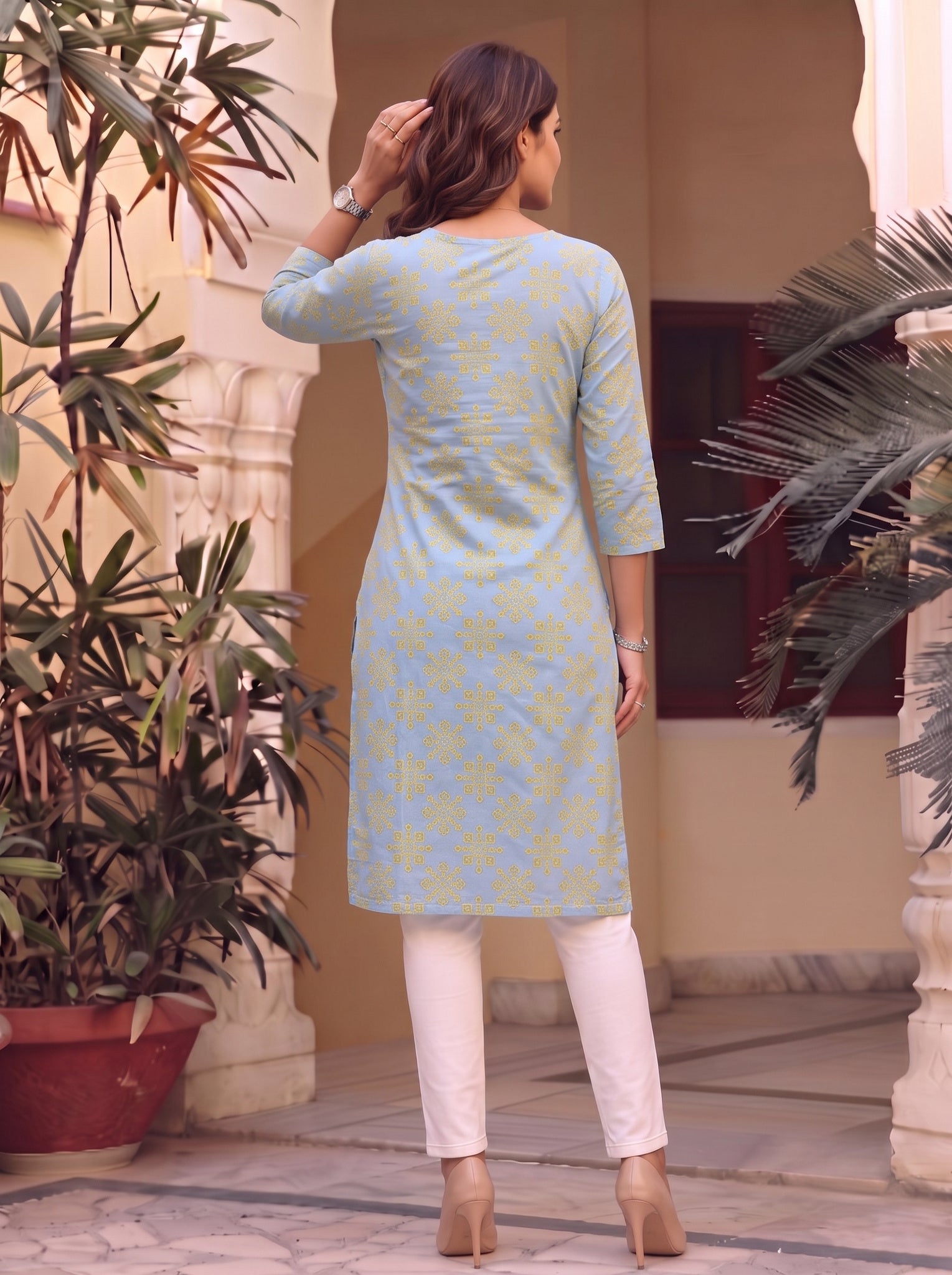 Rayon Printed Straight Knee Length Kurta