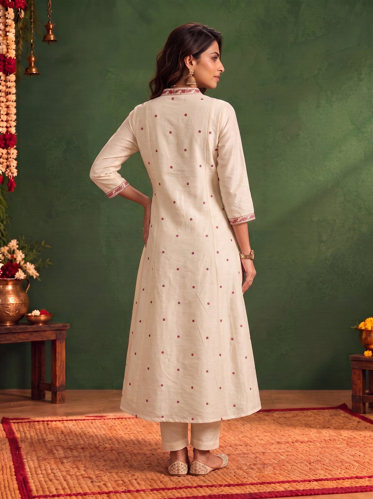 Buy Viscose Embroidered Flared Calf Length Kurta-White