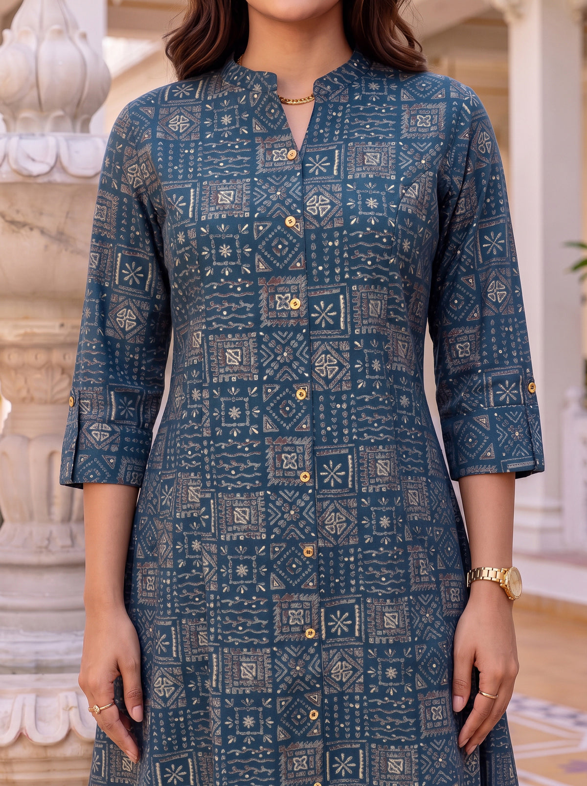 Viscose Printed A-Line Calf Length Kurta With Pant